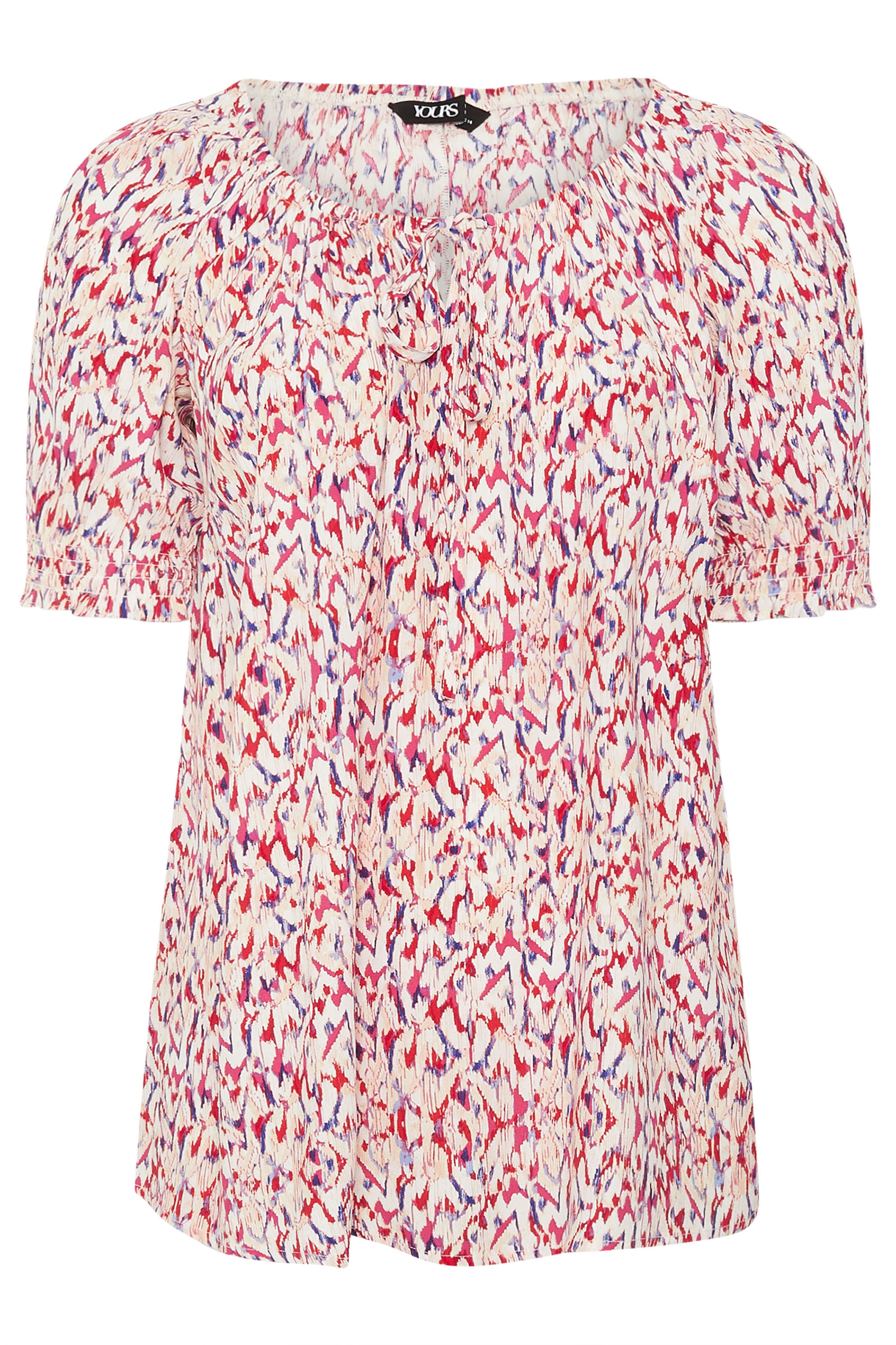 YOURS Plus Size Red Abstract Tie Neck Blouse | Yours Clothing 5
