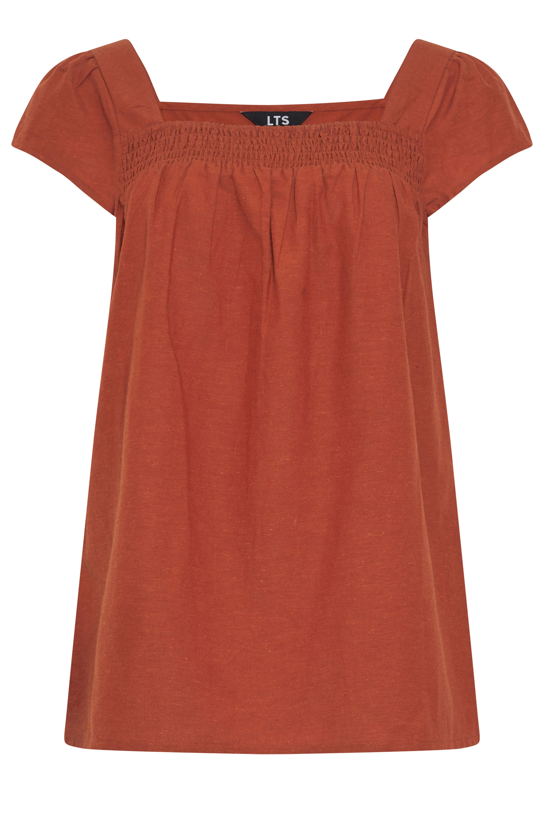 LTS Tall Women's Rust Orange Square Neck Linen Blouse | Long Tall Sally 5