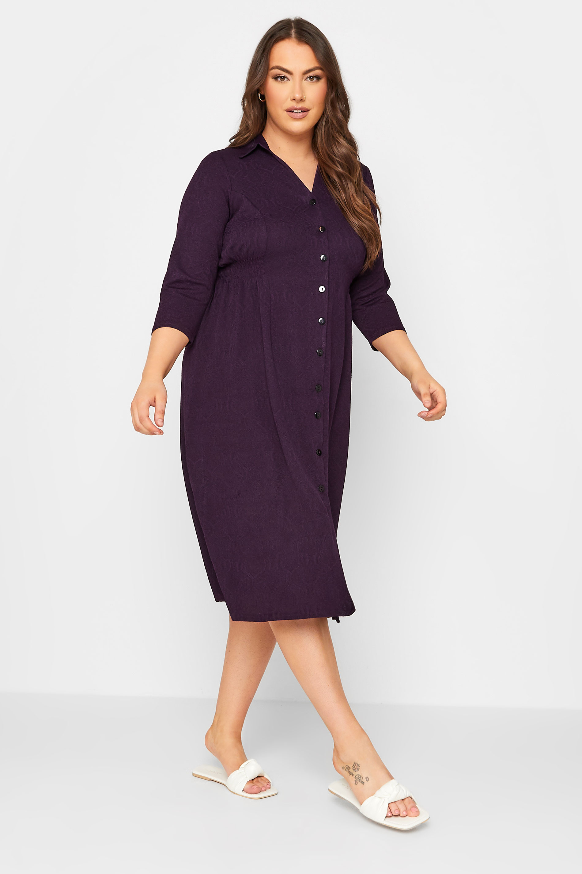 Plus Size Purple Textured Collared Dress | Yours Clothing 1