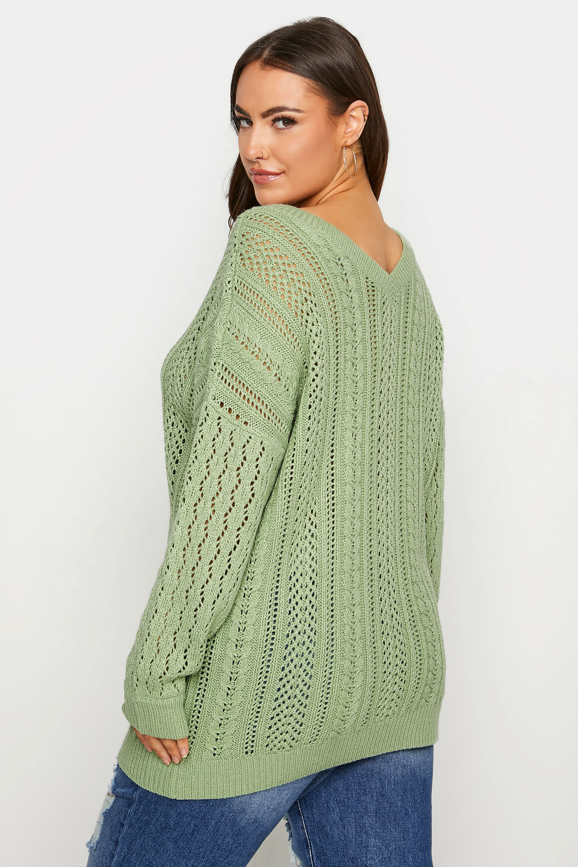 Plus Size Curve Green V-Neck Knitted Jumper | Yours Clothing 3