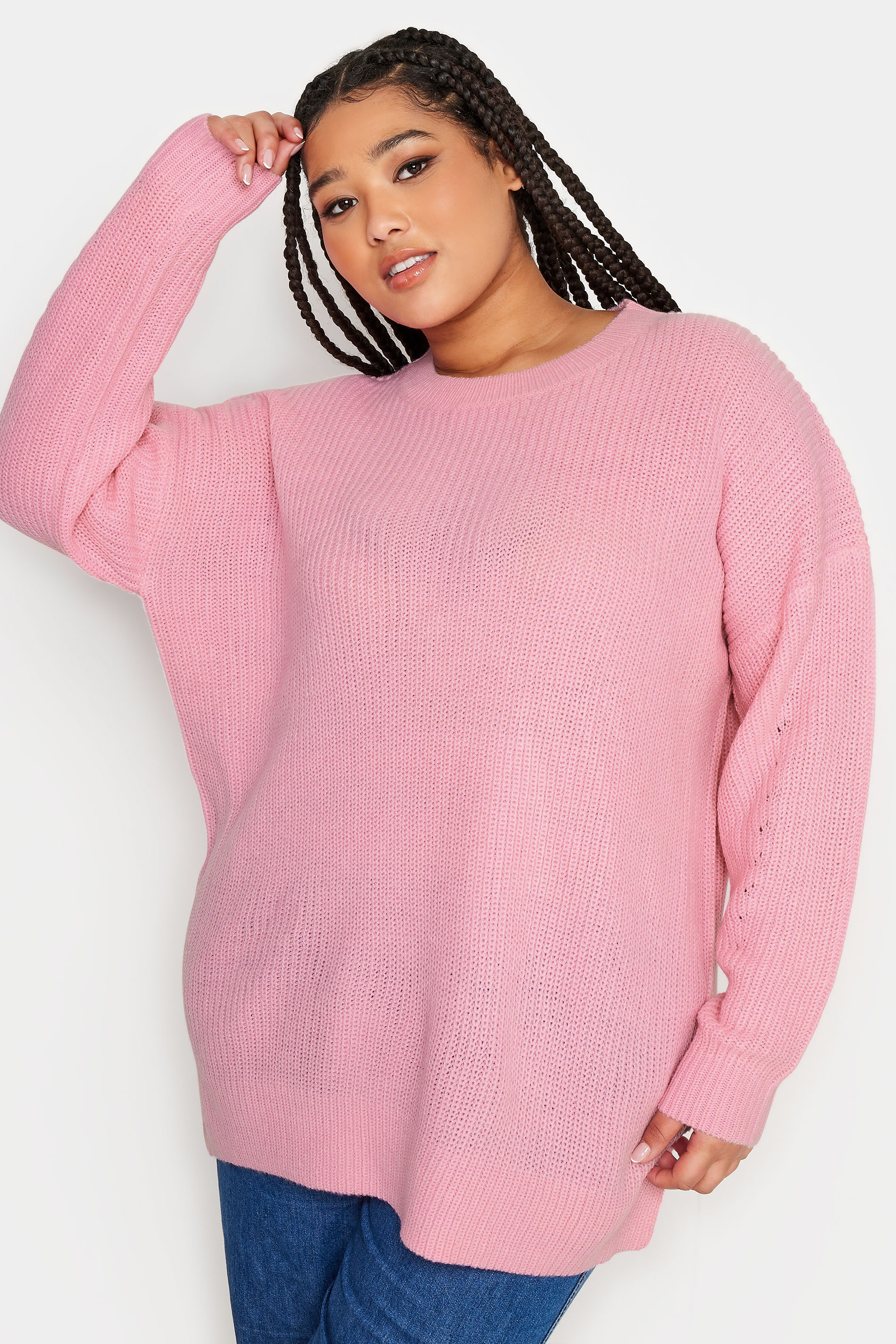 YOURS Curve Plus Size Pink Drop Shoulder Jumper | Yours Clothing  1