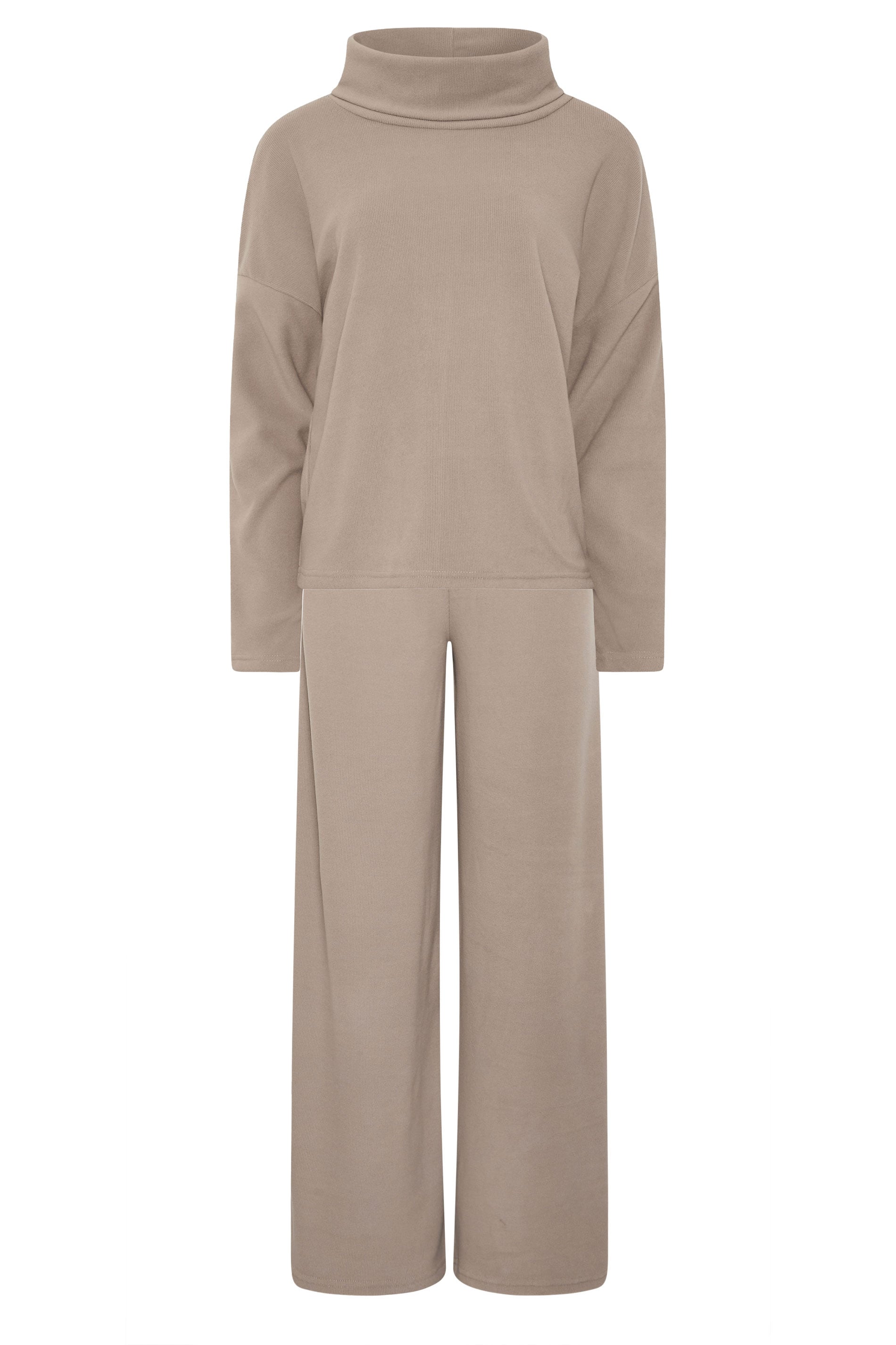 LTS Tall Women's Set Natural Brown Ribbed Roll Neck Top & Wide Leg Trousers | Long Tall Sally 8