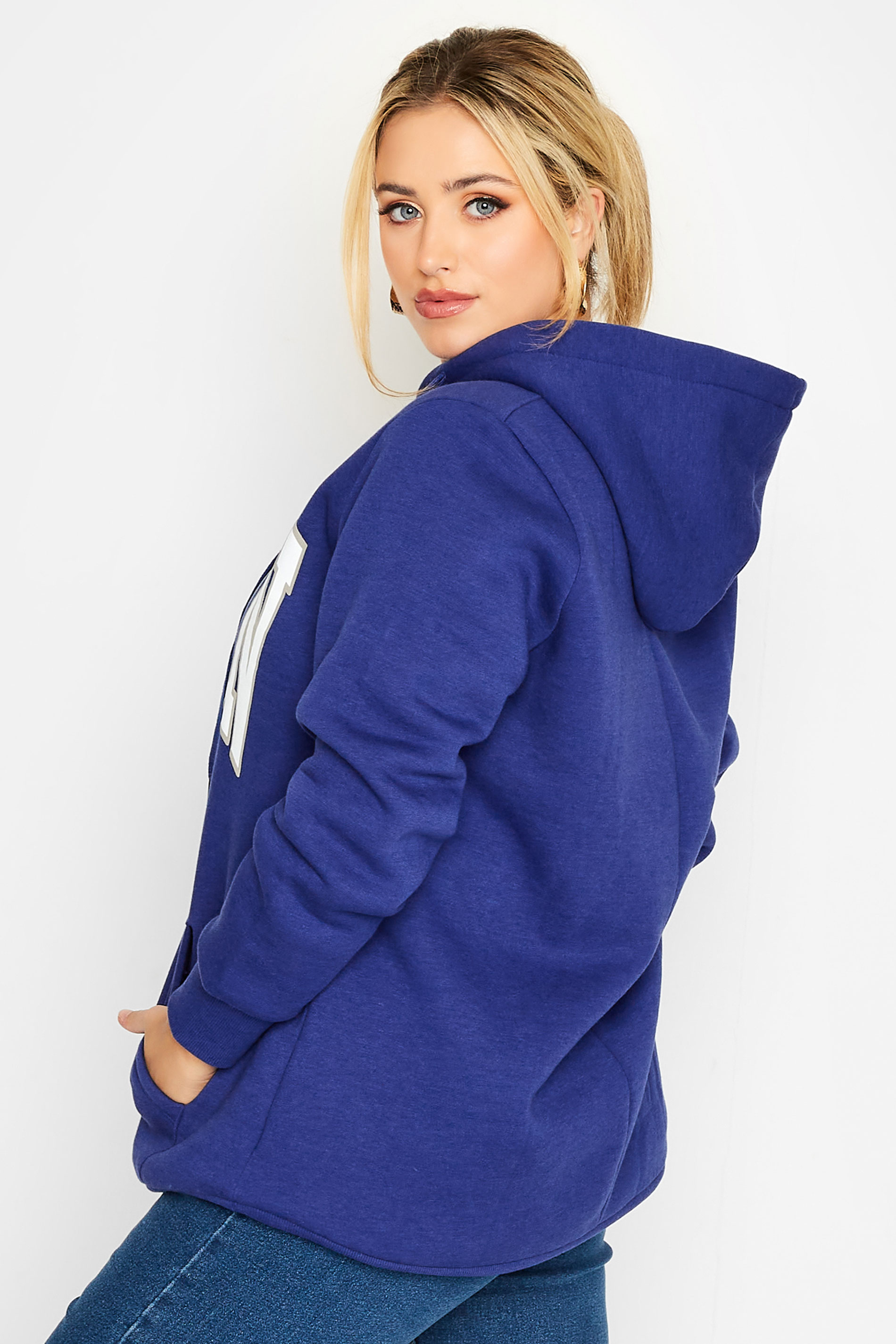 Plus Size Cobalt Blue 'Boston' Graphic Print Zip Hoodie | Yours Clothing 3
