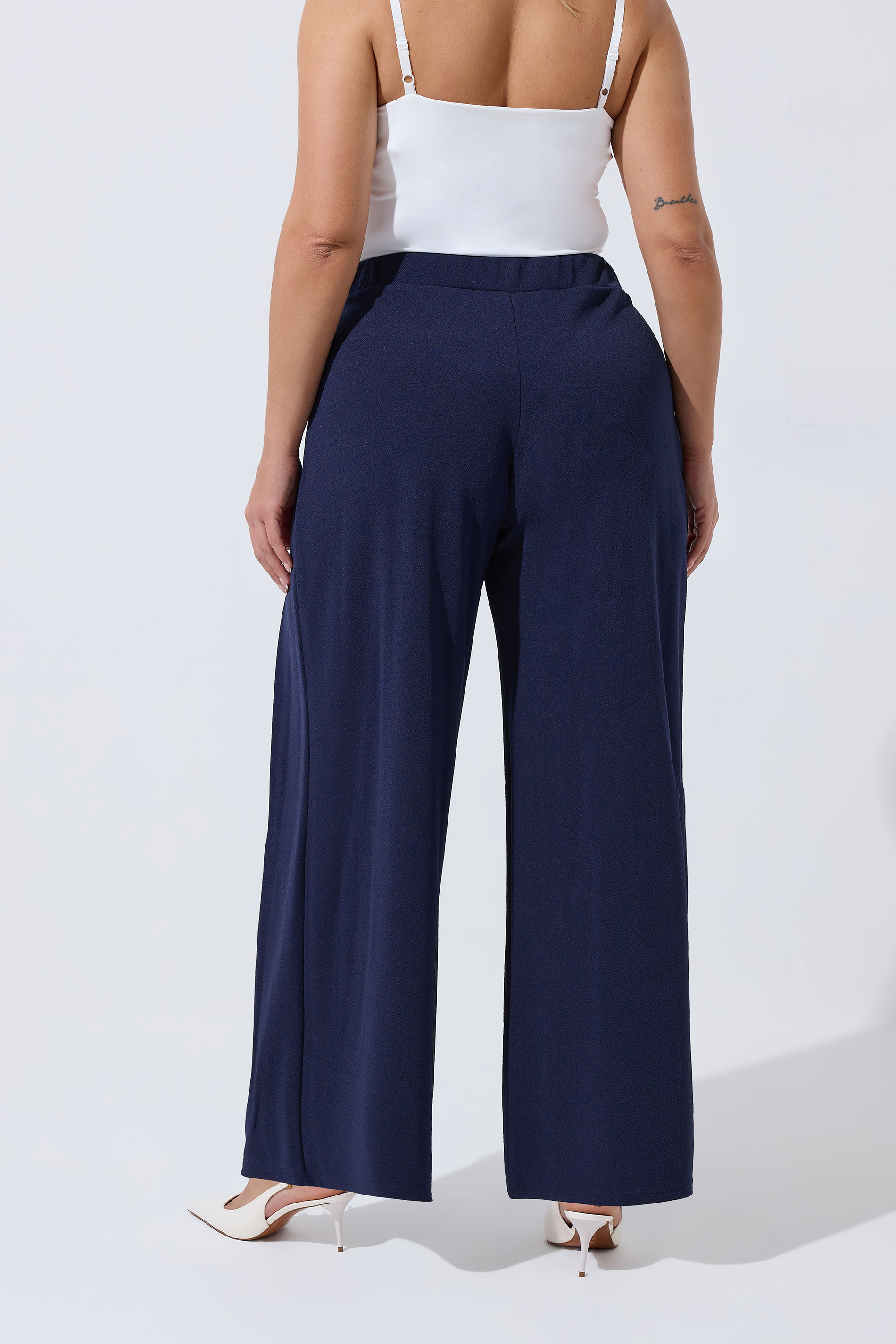 LIMITED COLLECTION Plus Size Navy Blue Pleated Wide Leg Trousers | Yours Clothing 2