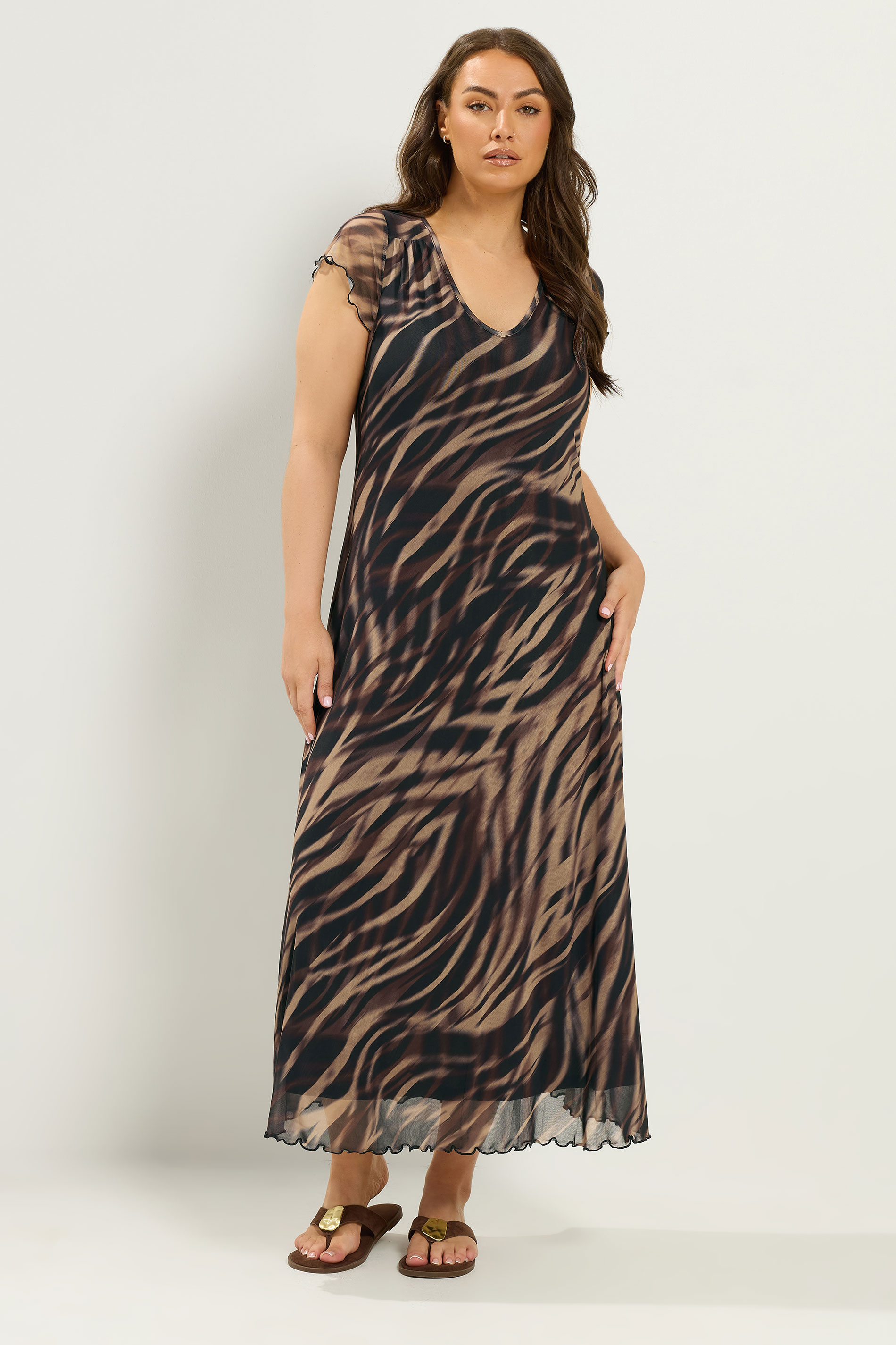 YOURS Plus Size Brown Zebra Print Maxi Dress | Yours Clothing 1