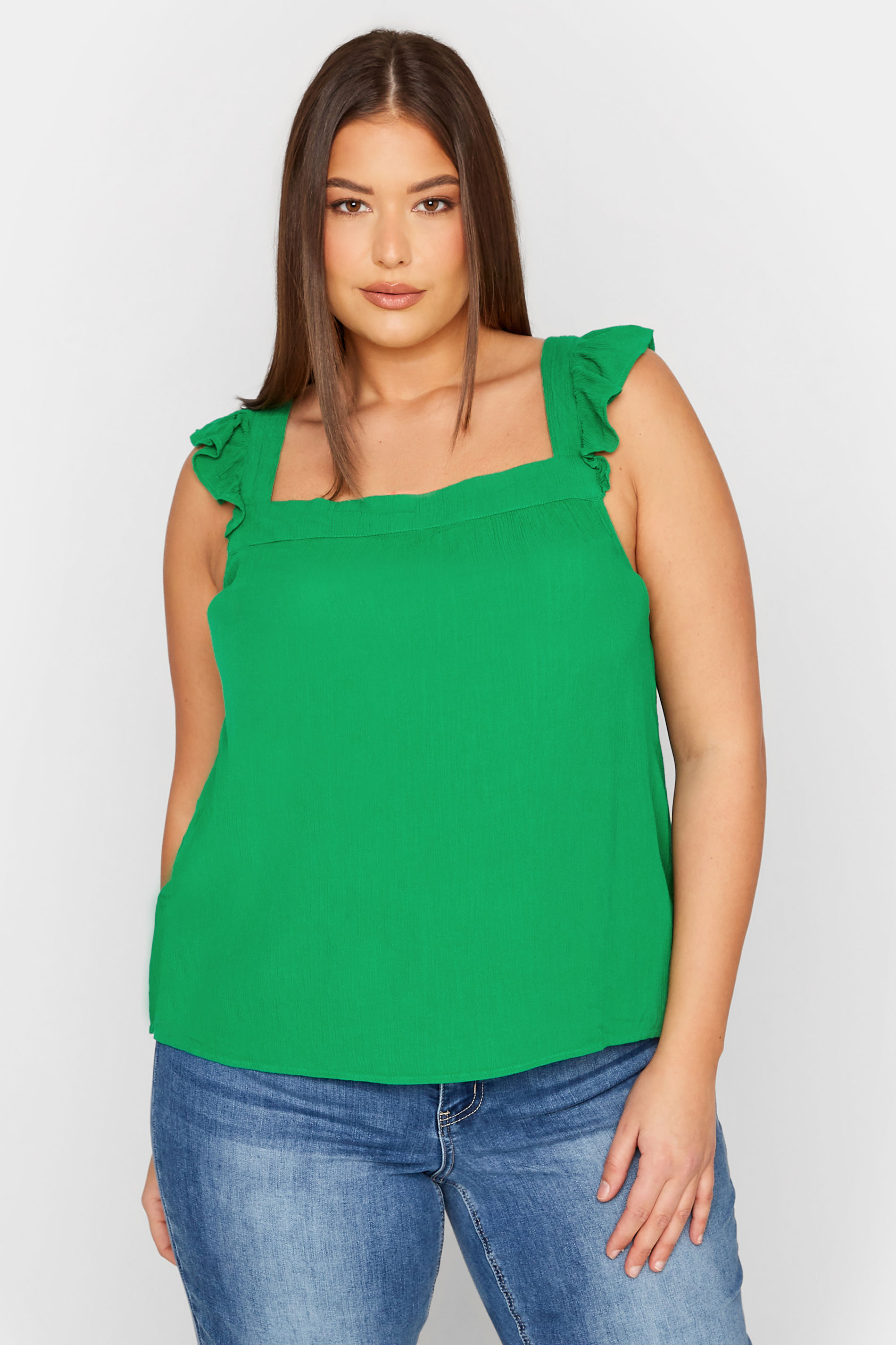 LTS Tall Women's Green Crinkle Frill Top | Long Tall Sally 1