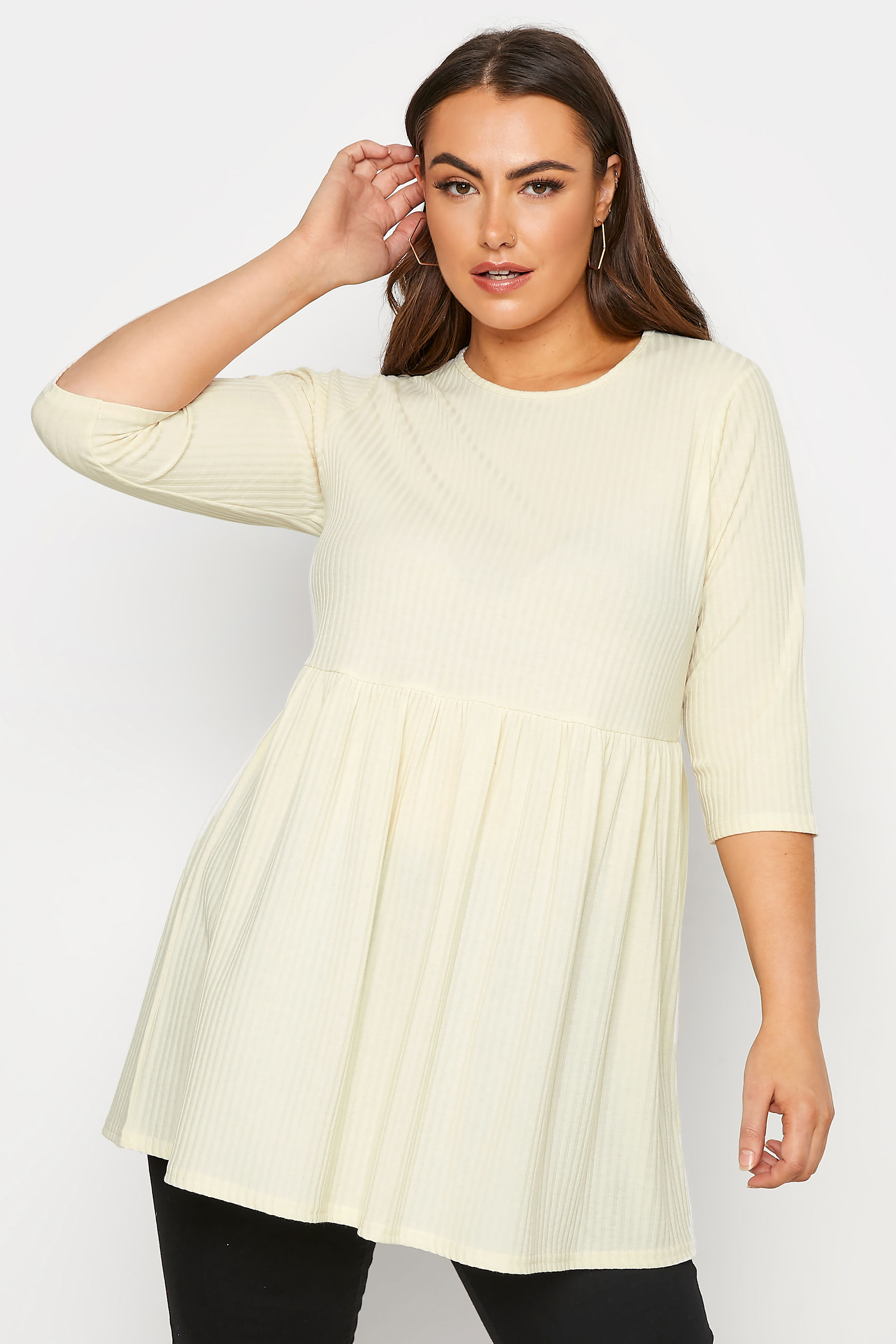 LIMITED COLLECTION Curve Cream Ribbed Smock Top 1