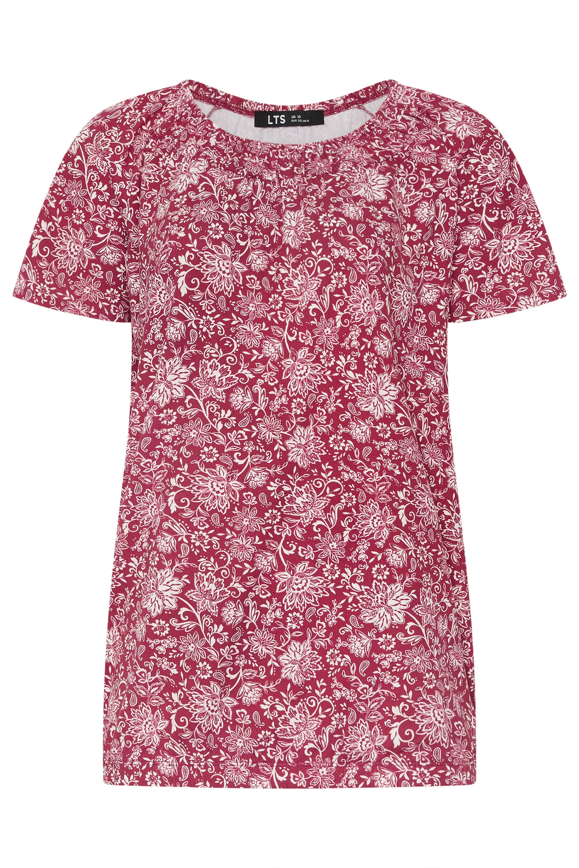 LTS Tall Women's Red Paisley Print Bubble Hem T-Shirt | Long Tall Sally 5