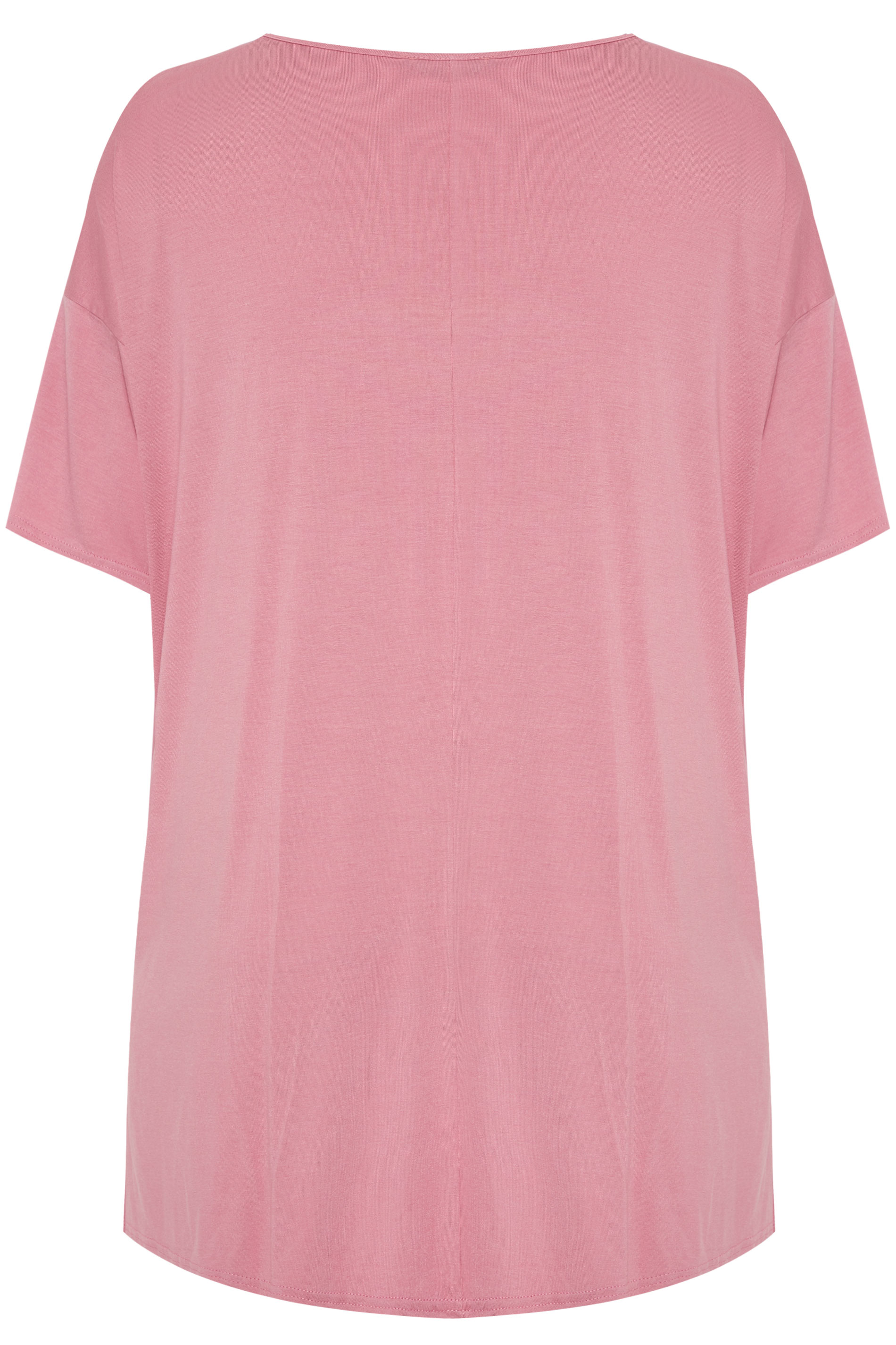 Blush Pink Dipped Hem Drop Shoulder T-Shirt | Yours Clothing