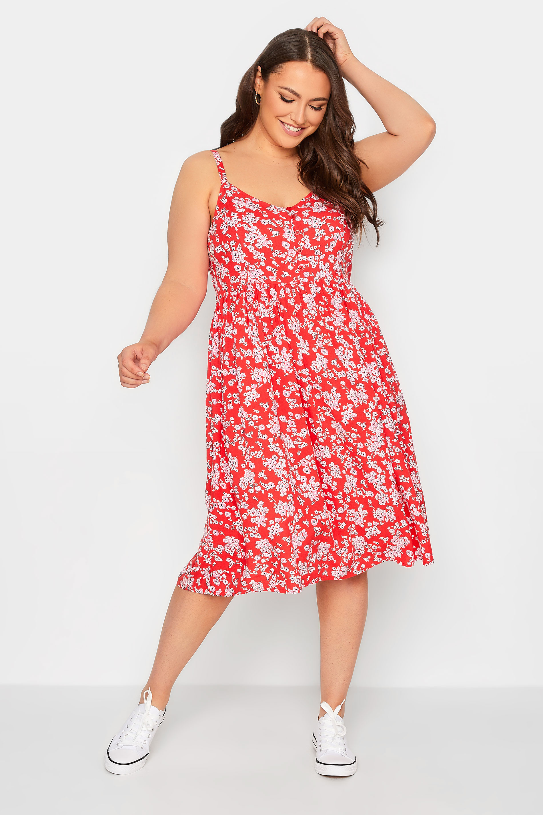 YOURS Curve Plus Size Red Floral Sundress | Yours Clothing  2