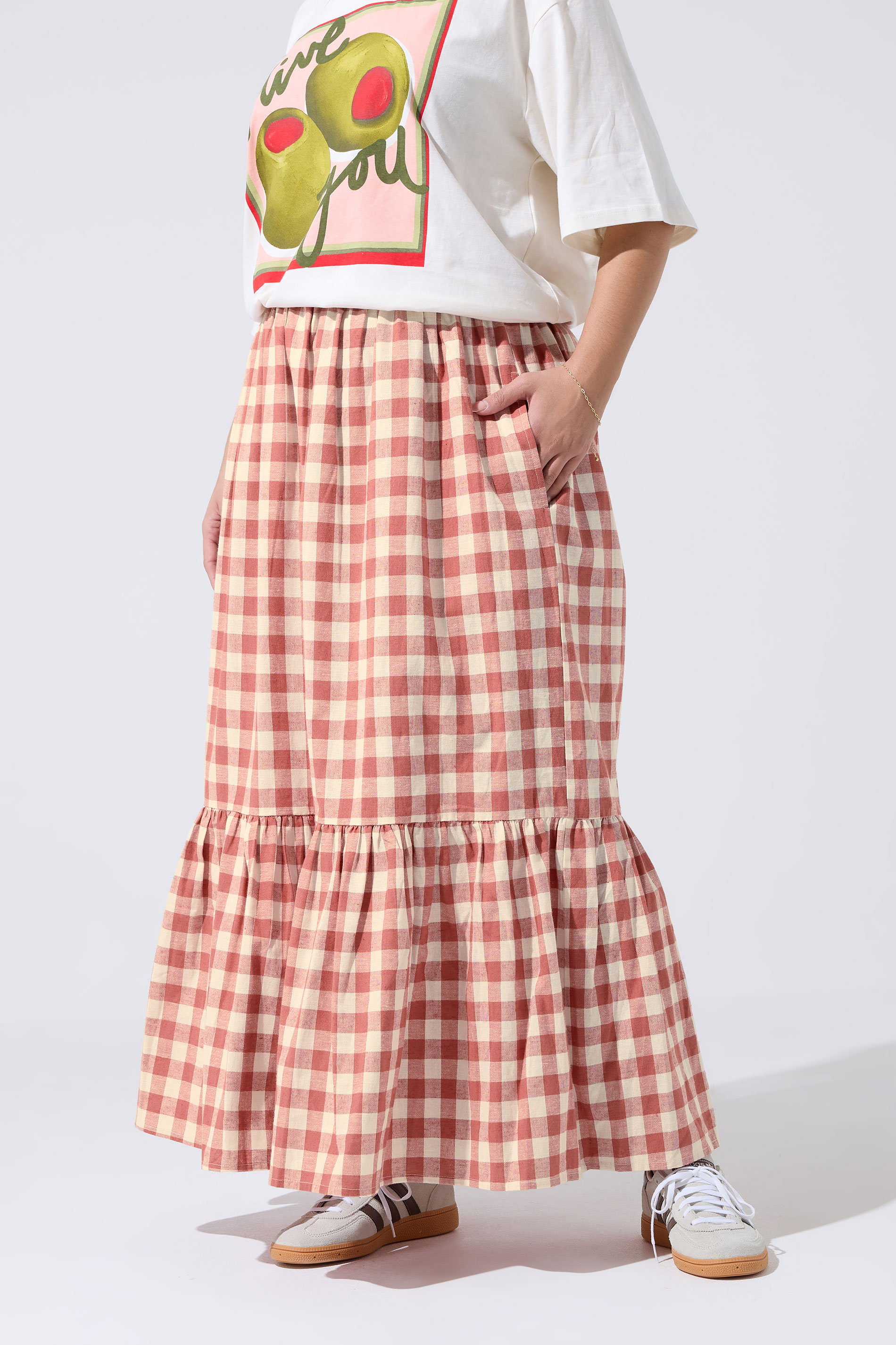 LIMITED COLLECTION Plus Size Red Gingham Maxi Skirt | Yours Clothing 1
