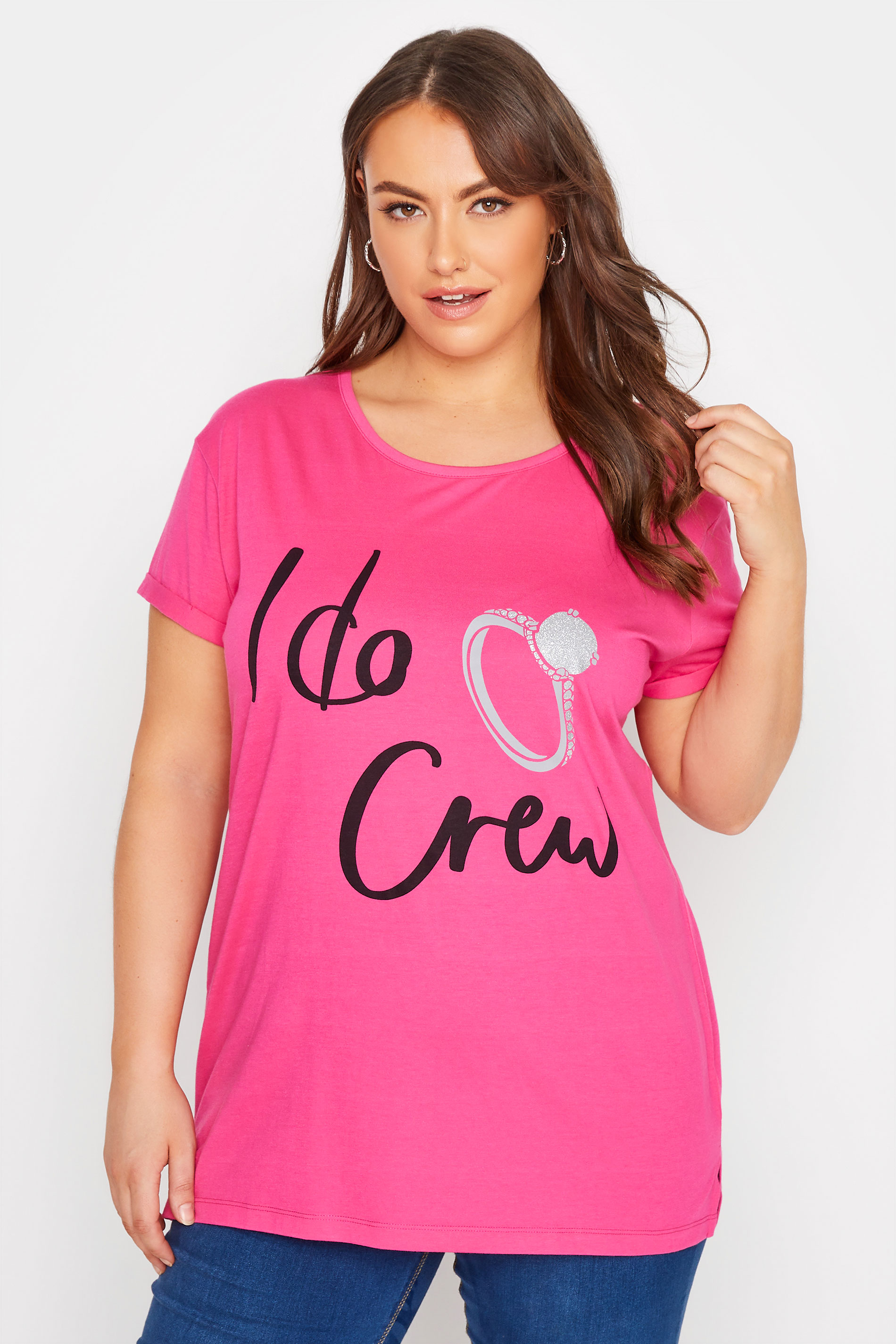 Plus Size Pink 'I Do Crew' Slogan T-Shirt | Yours Clothing  1