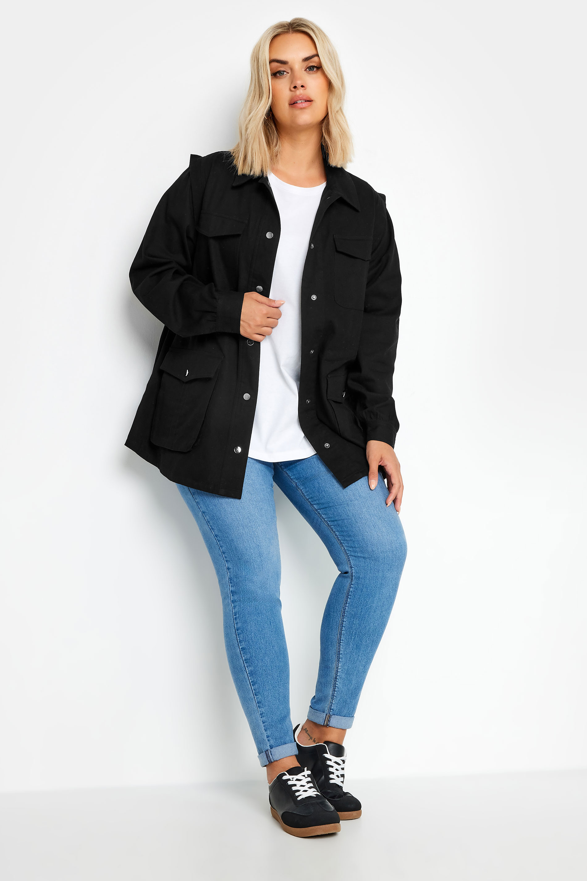 YOURS Plus Size Black Cotton Twill Utility Jacket | Yours Clothing 2