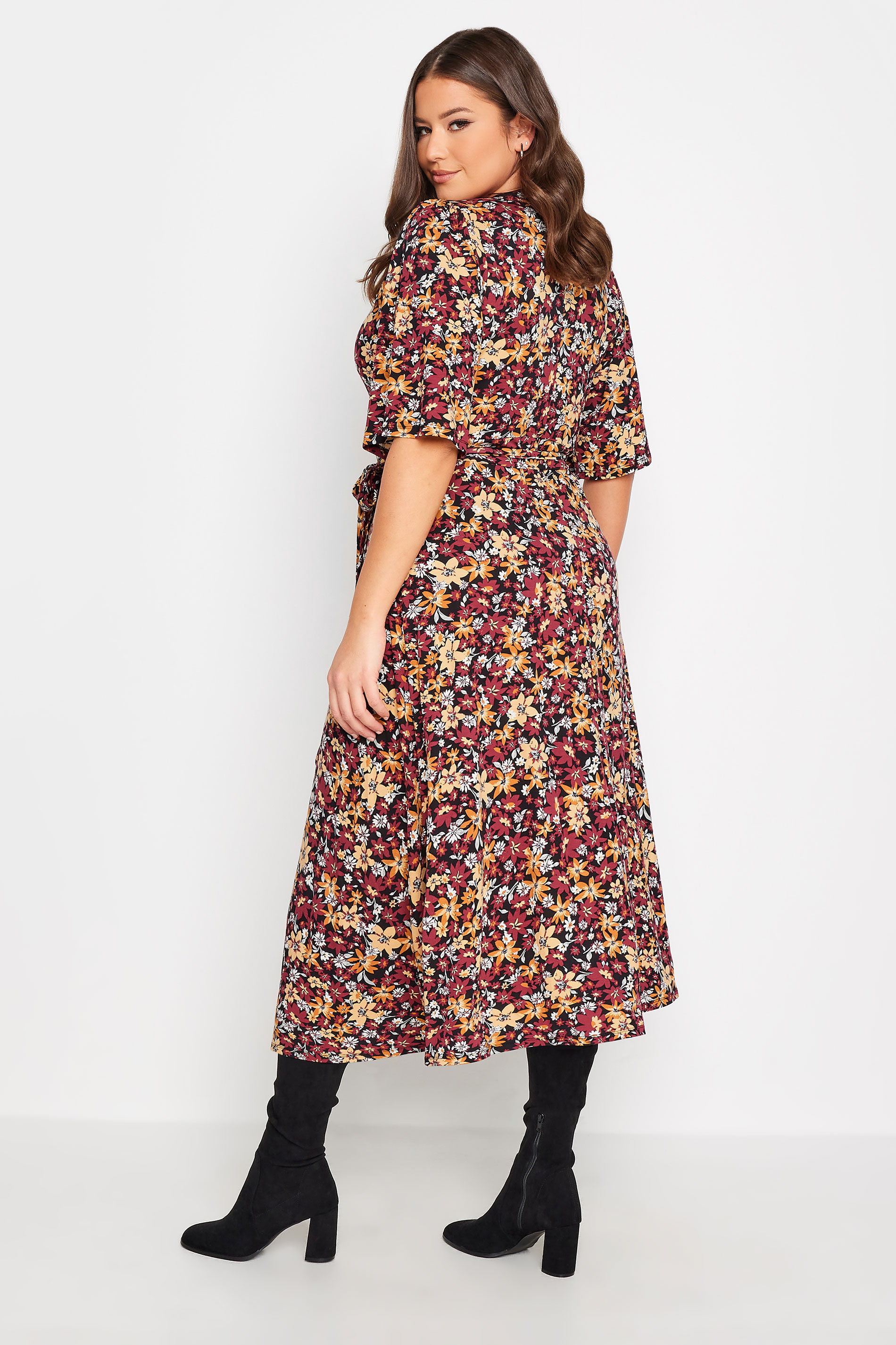 YOURS Plus Size Burgandy Red Floral Print Midaxi Wrap Dress | Yours Clothing 3