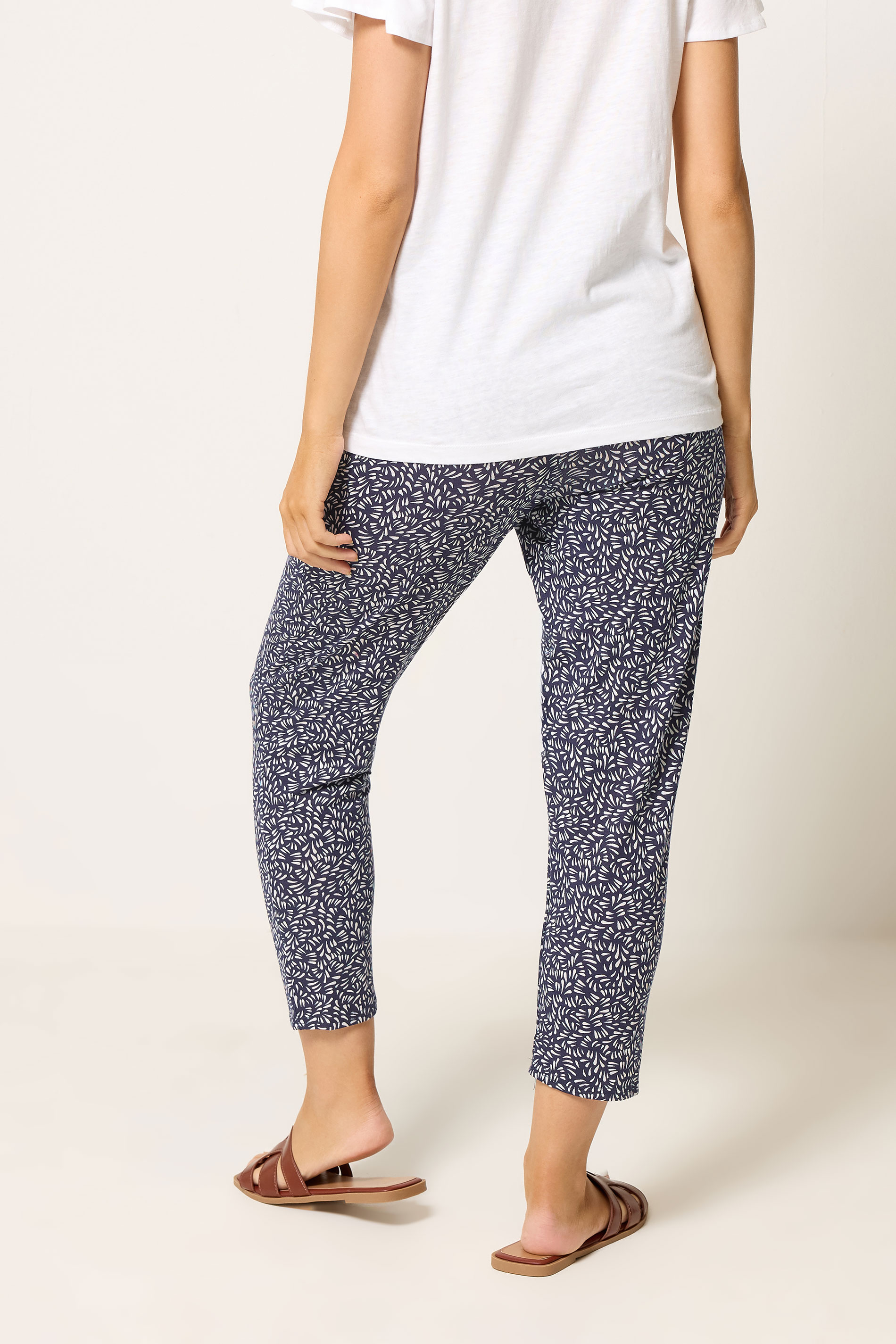 M&Co Navy Blue Abstract Print Cropped Hareem Trousers | M&Co 2