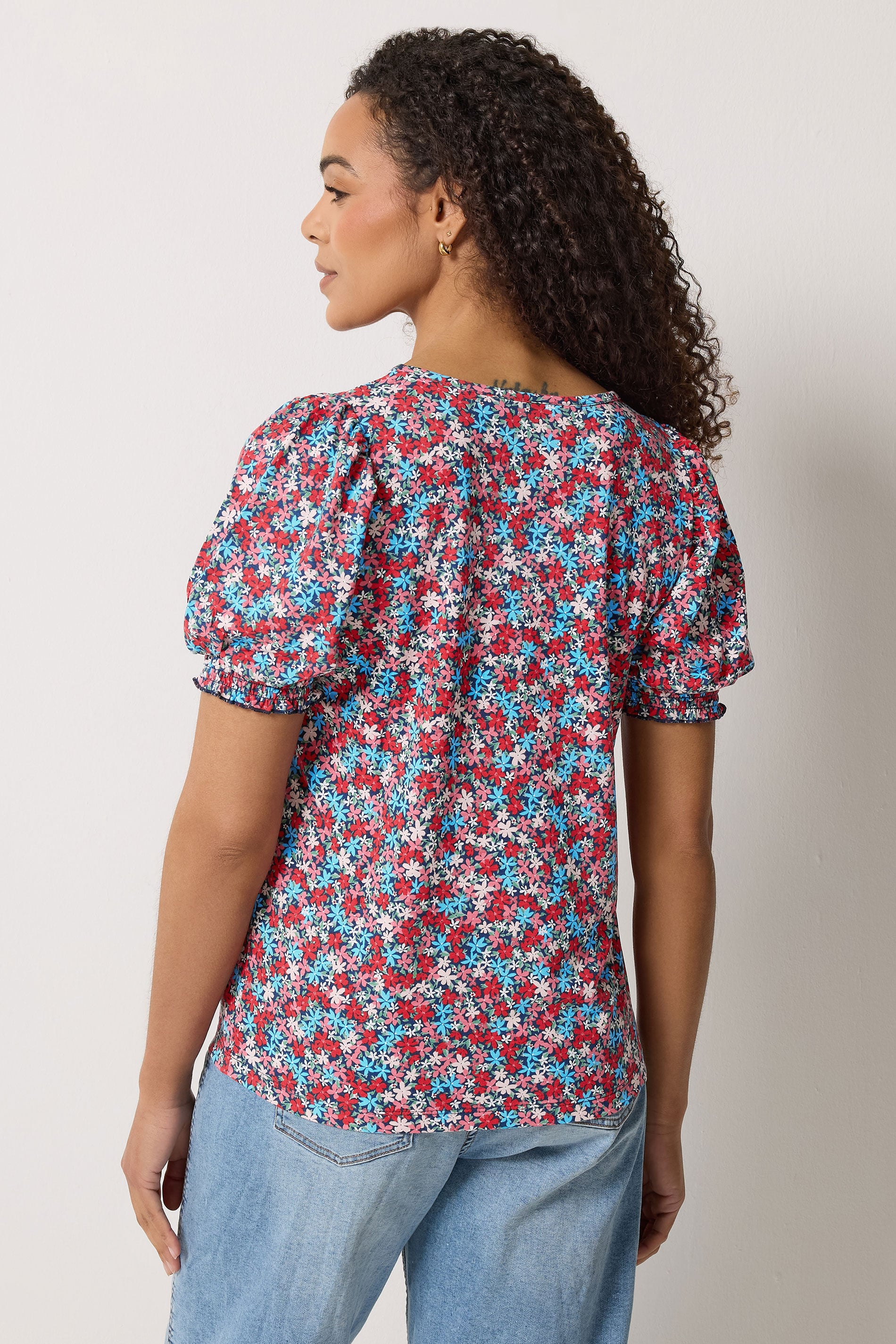 M&Co Blue Ditsy Floral Puff Sleeve Top | M&Co 2