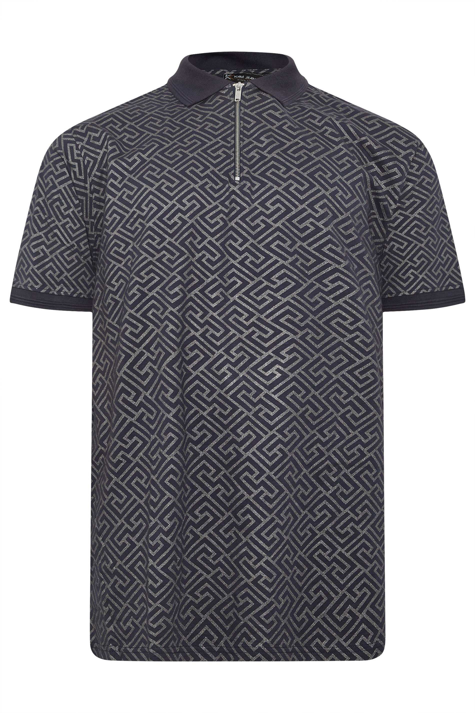 KAM Big & Tall Navy Blue Foil Print Polo Shirt | BadRhino 2