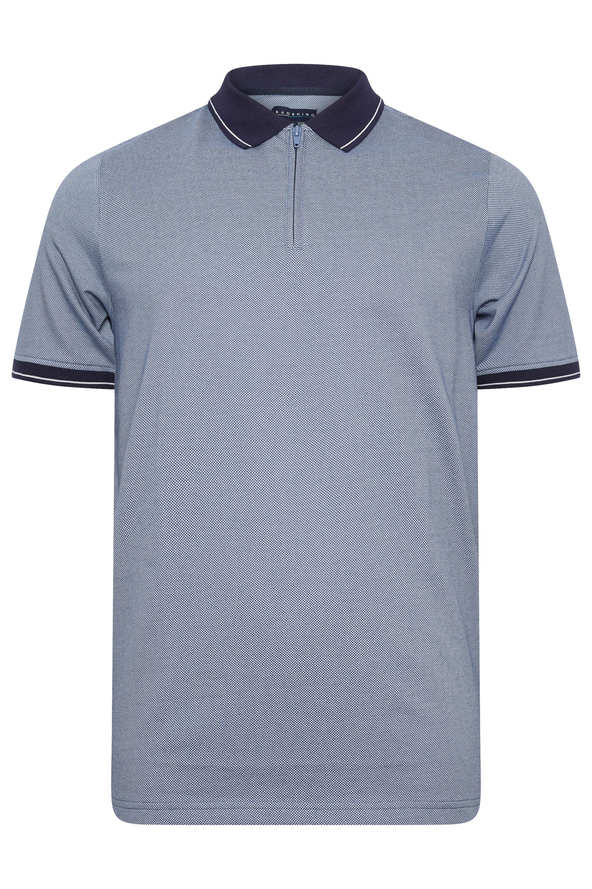 BadRhino Big & Tall Blue Textured Zip Neck Polo Shirt | BadRhino 2