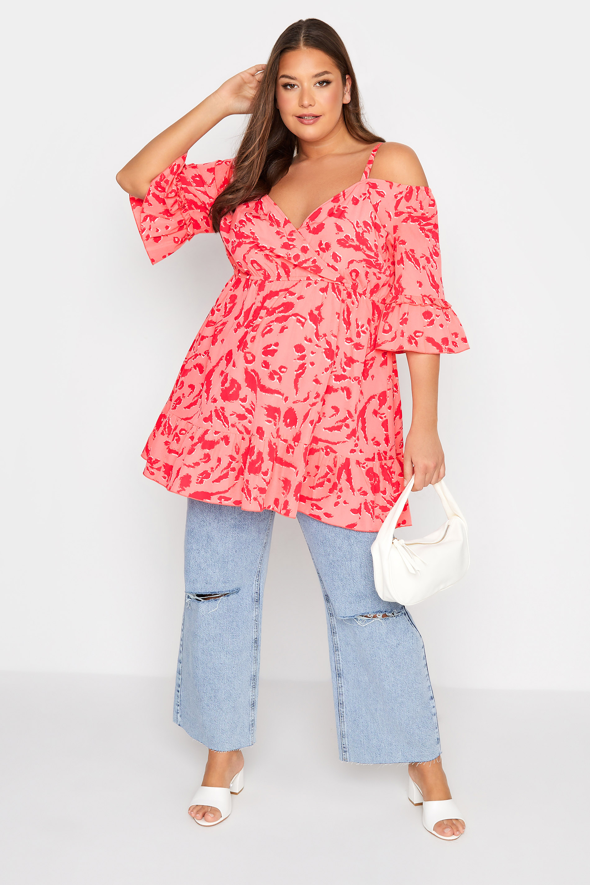 Plus Size Pink Leopard Print Cold Shoulder Top | Yours Clothing 2