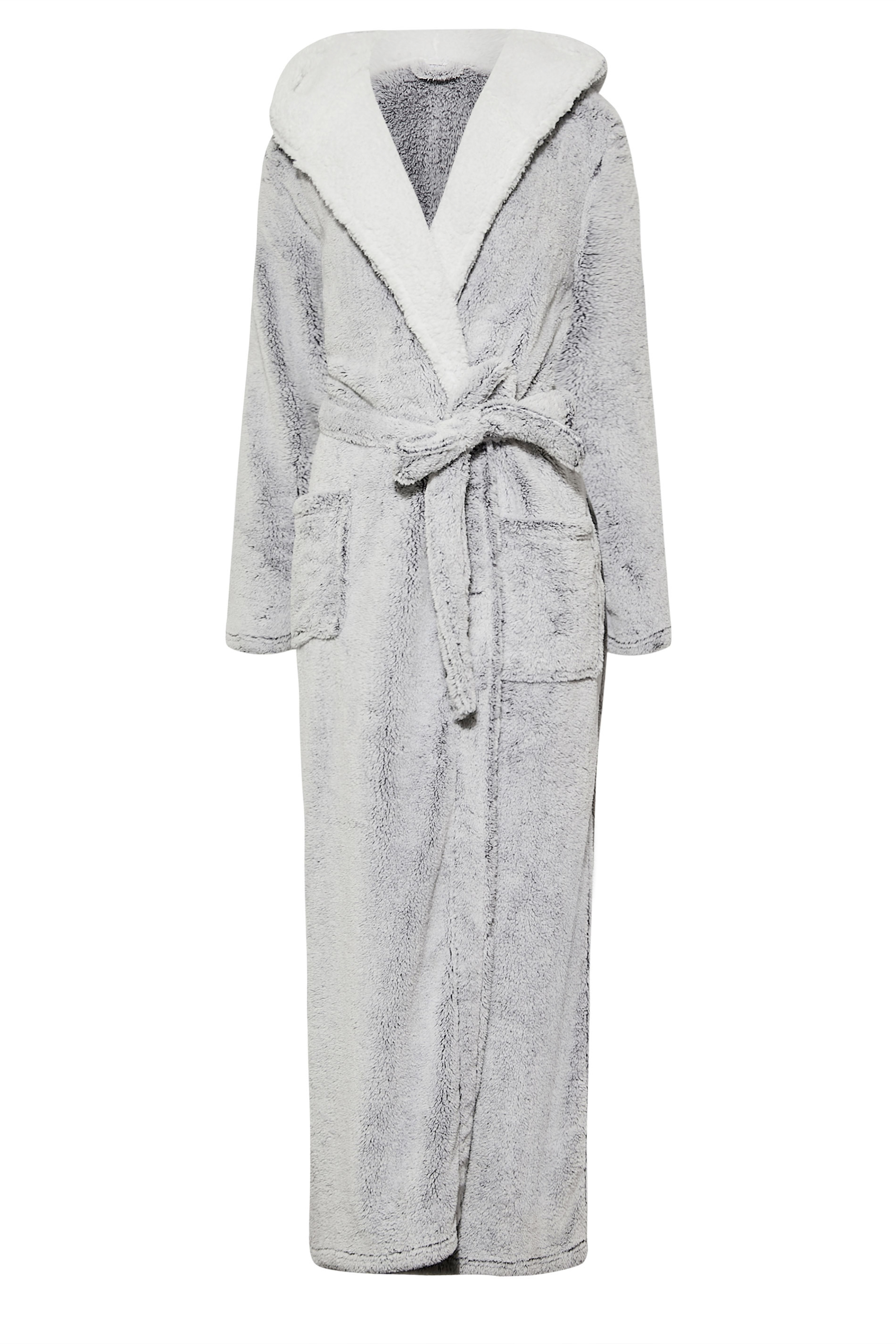 white fluffy hooded dressing gown
