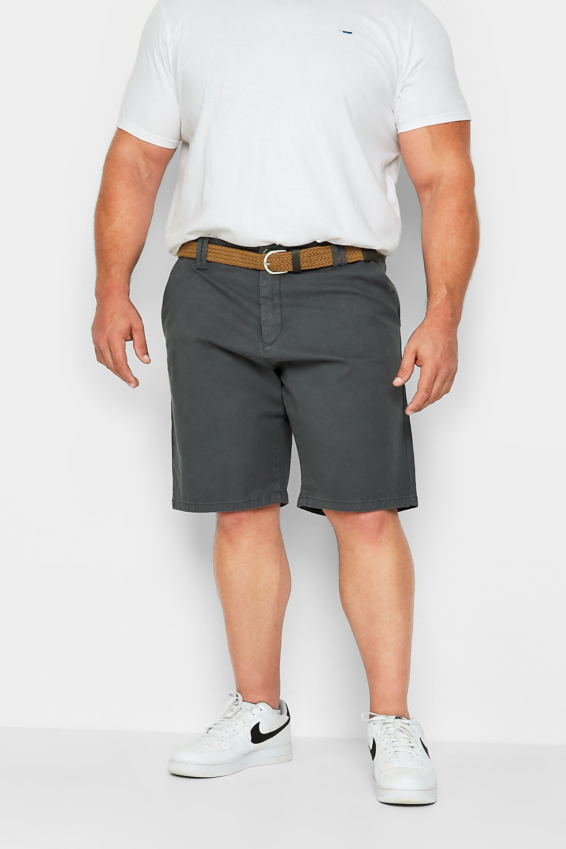 KAM Big & Tall Grey Belted Chino Shorts | BadRhino 1