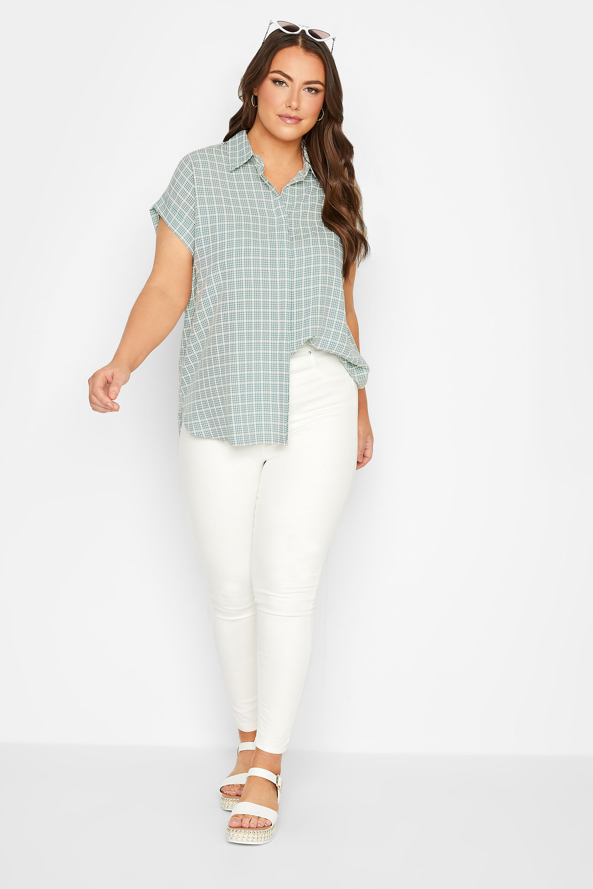 YOURS Plus Size Green Check Print Collared Shirt | Yours Clothing 2