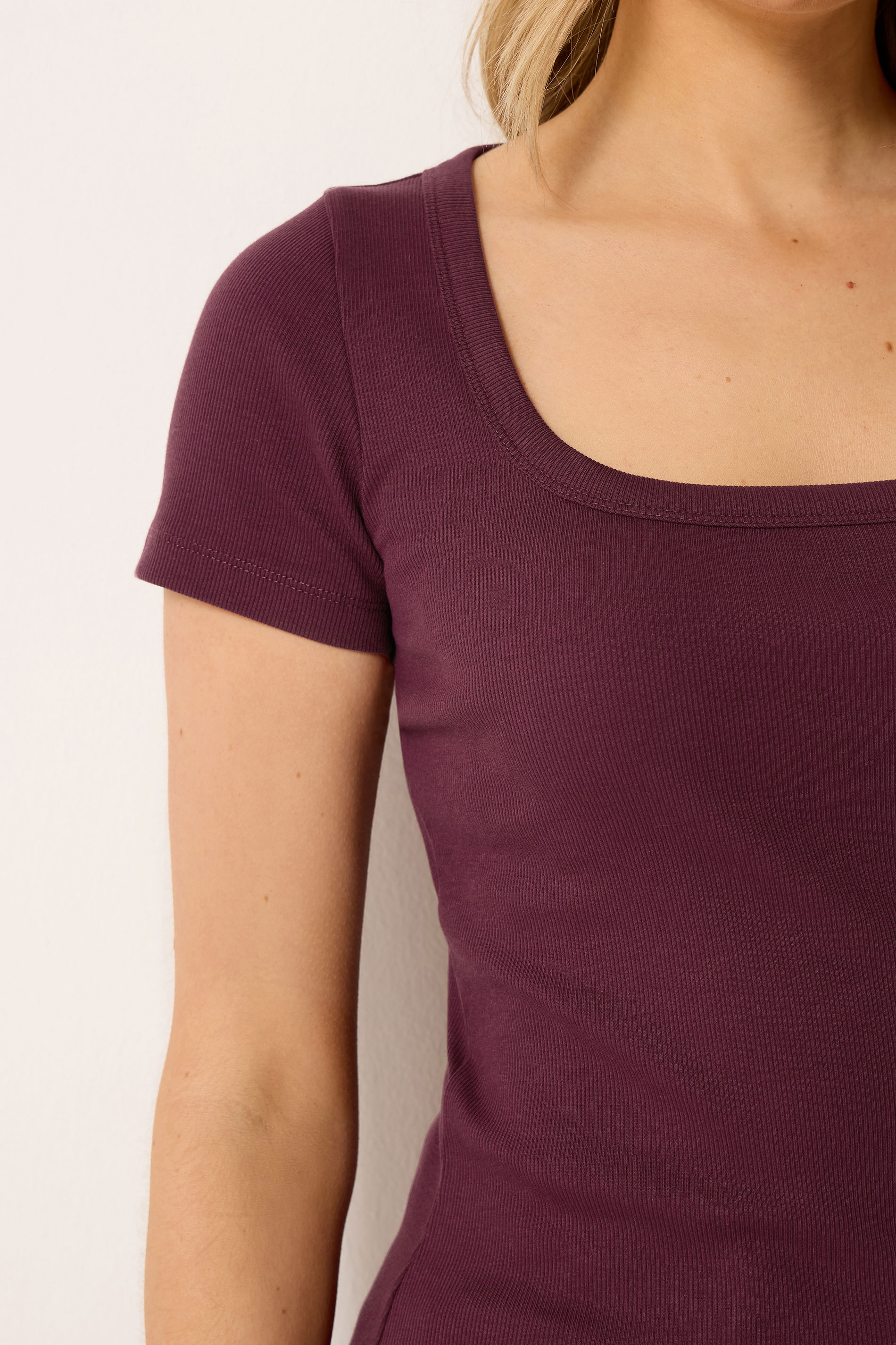 LTS Tall Women's Plum Purple Square Neck Ribbed T-Shirt | Long Tall Sally 4