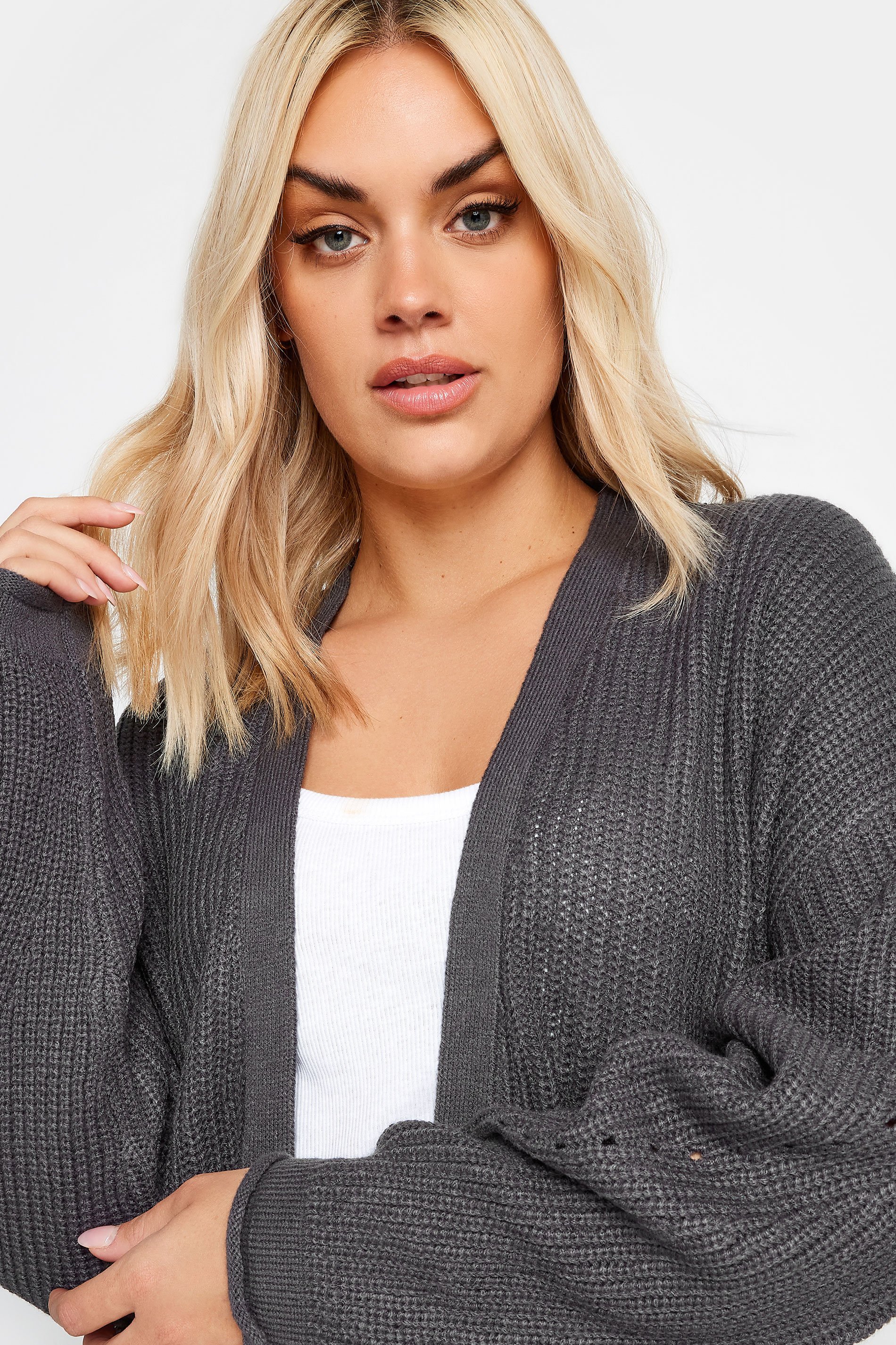 YOURS Plus Size Grey Cable Knit Maxi Cardigan