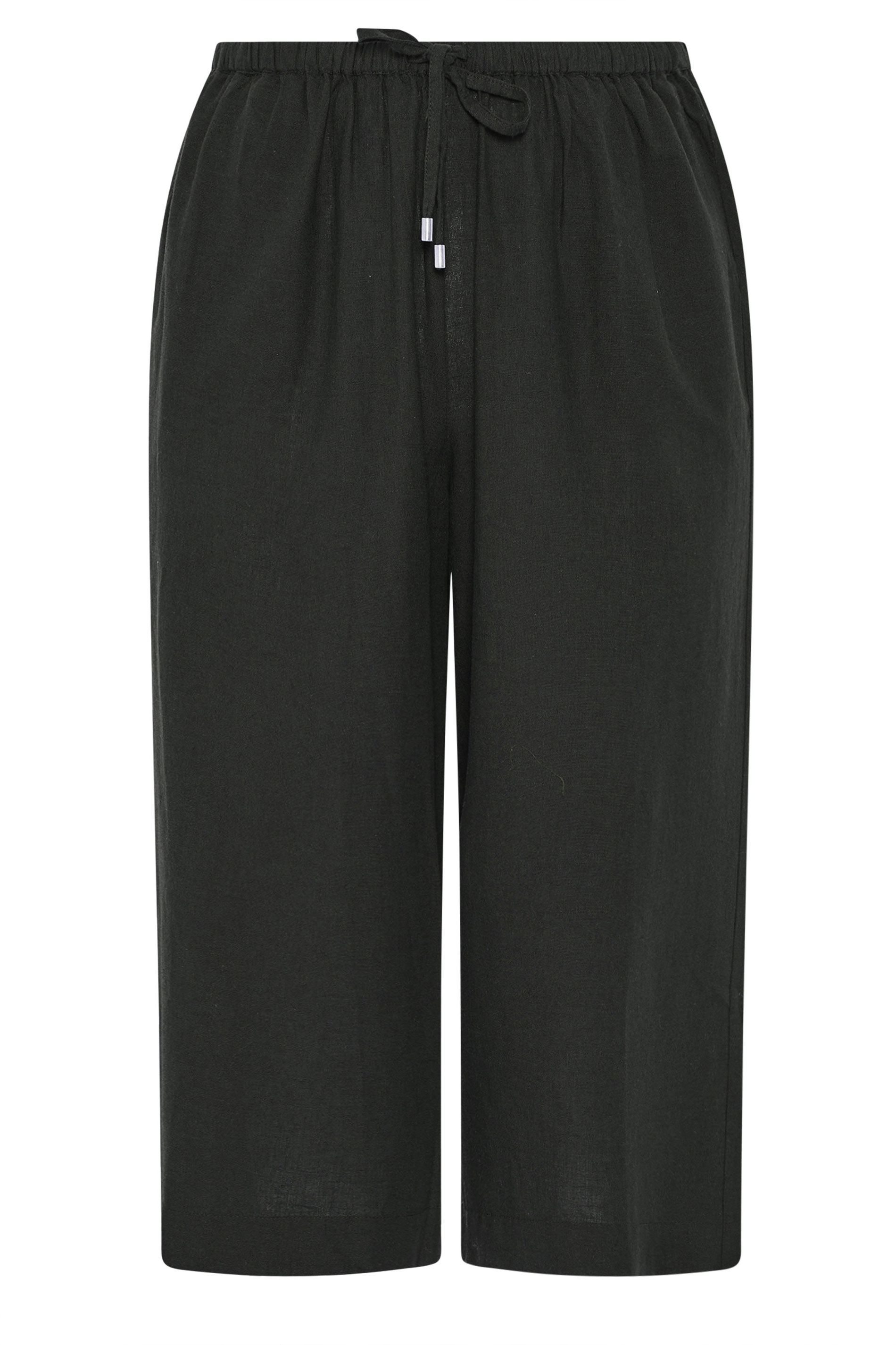 EVANS Plus Size Black Linen Cropped Trousers | Evans 5