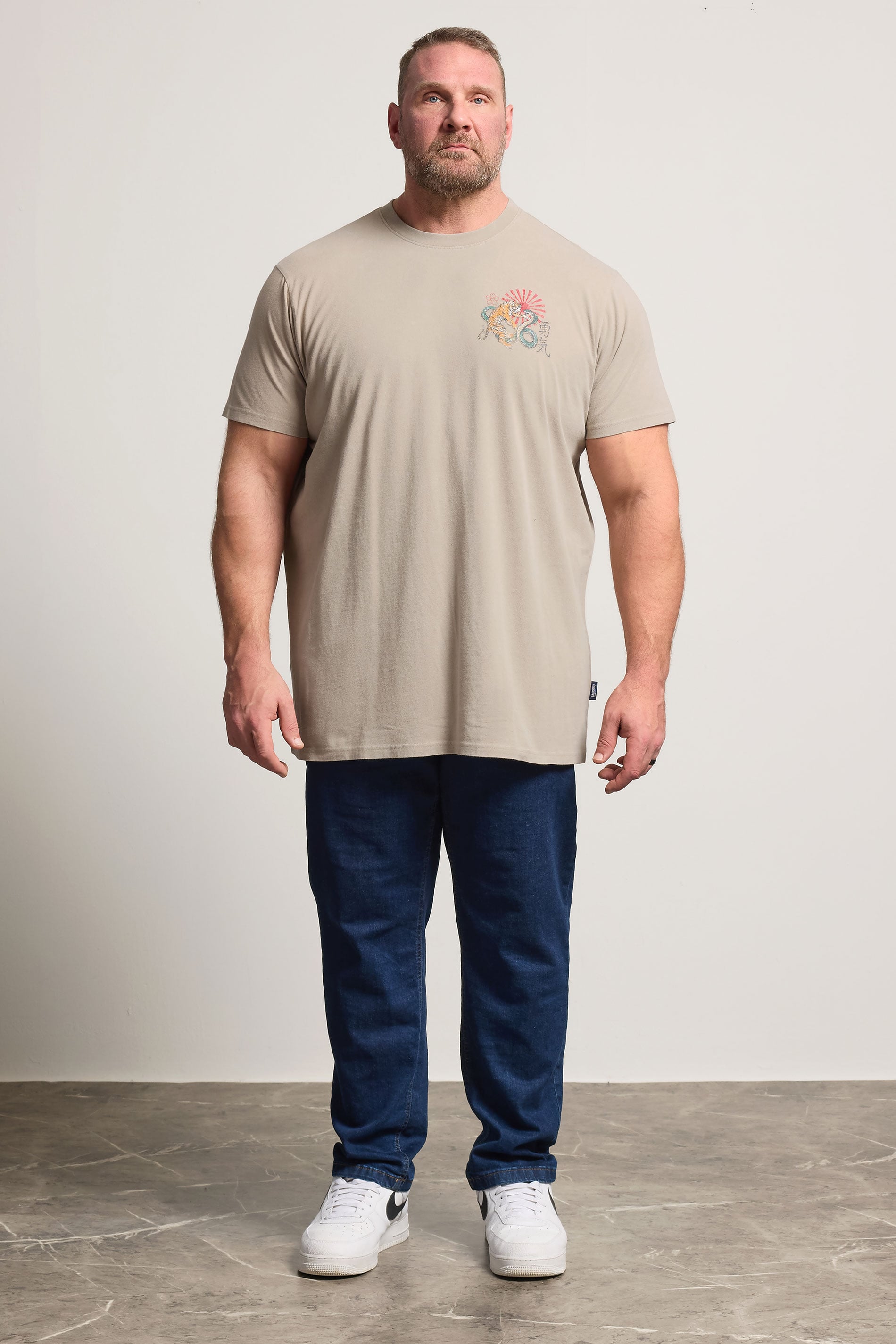 BadRhino Big & Tall Stone Brown Extra Long Acid Wash Tiger Graphic T-Shirt | BadRhino 1