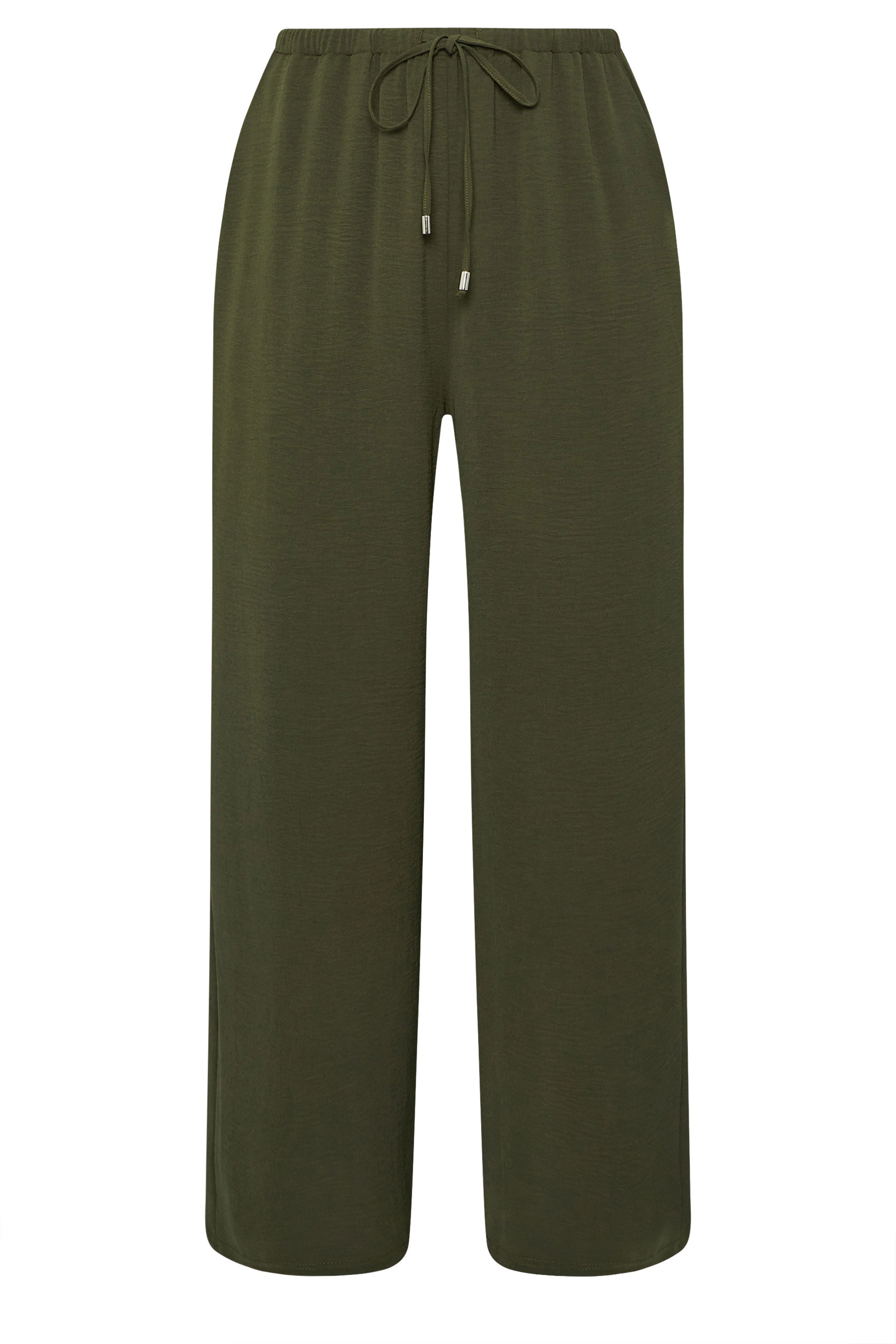 EVANS Plus Size Khaki Green Tie Waist Wide Leg Trousers | Evans  5