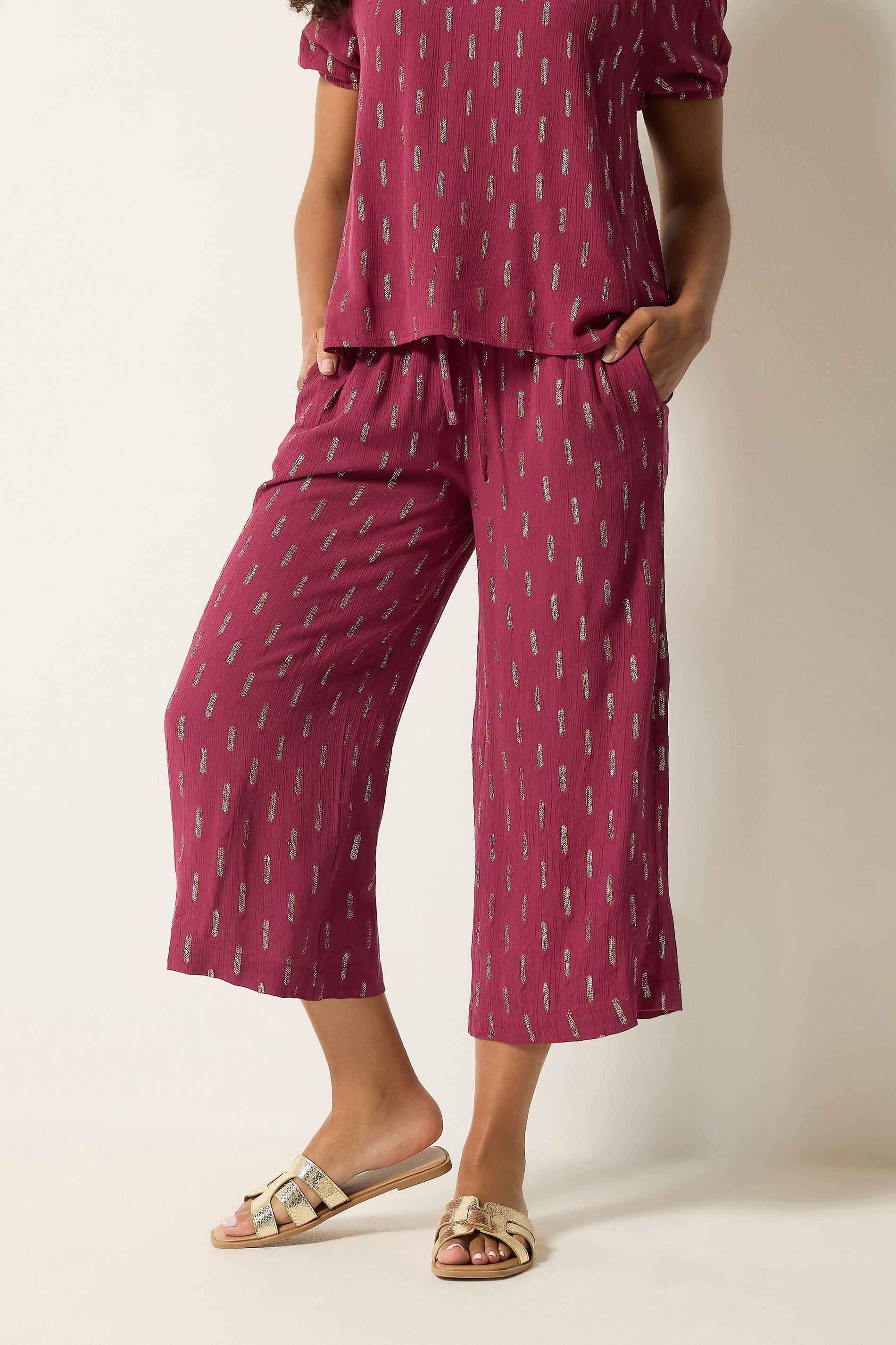 M&Co Berry Red Foil Cropped Trousers | M&Co 1