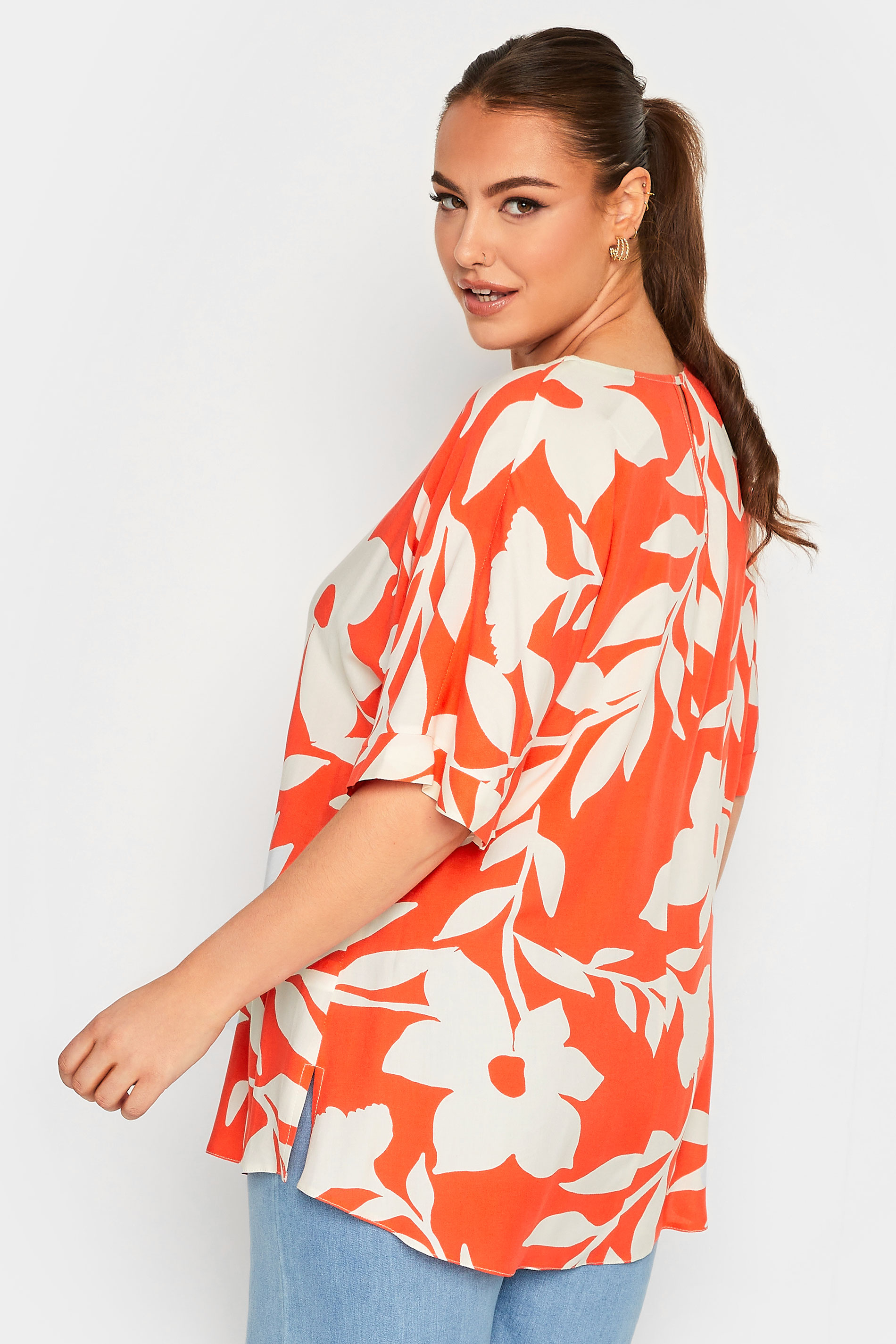 YOURS Curve Plus Size Orange Floral Top | Yours Clothing  3