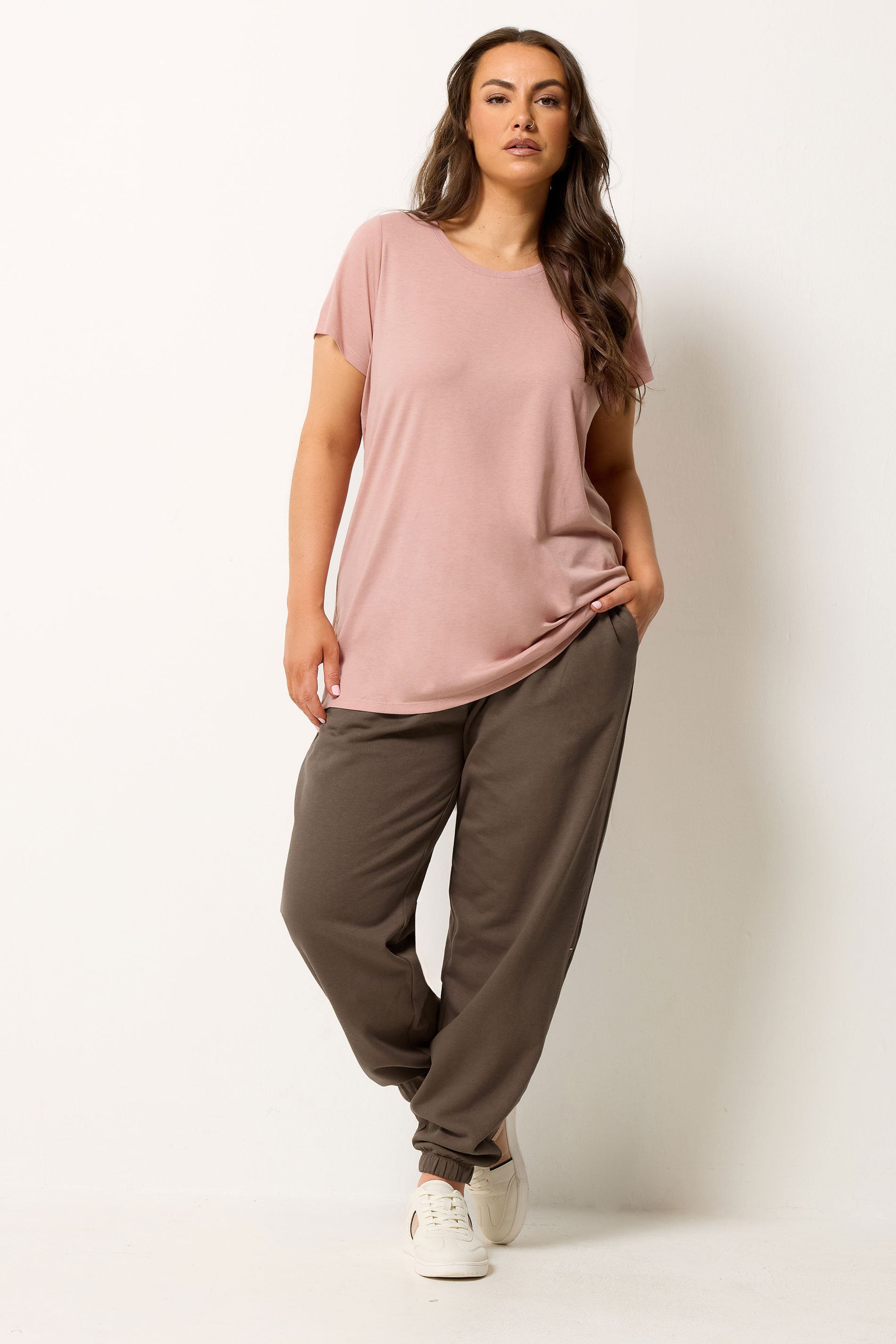 YOURS Plus Size Brown Sweatshirt Jogger & T-Shirt Set | Yours Clothing 2