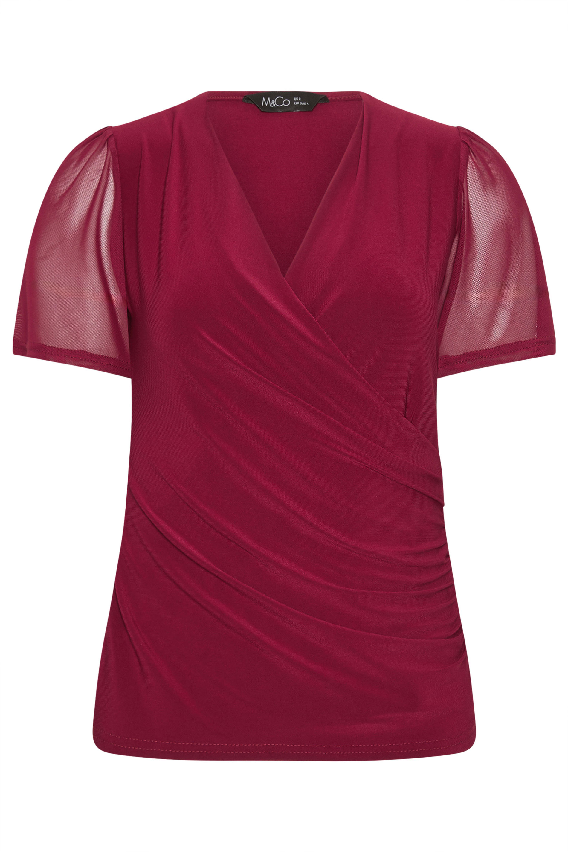 M&Co Petite Berry Red Mesh Wrap Top | M&Co 5