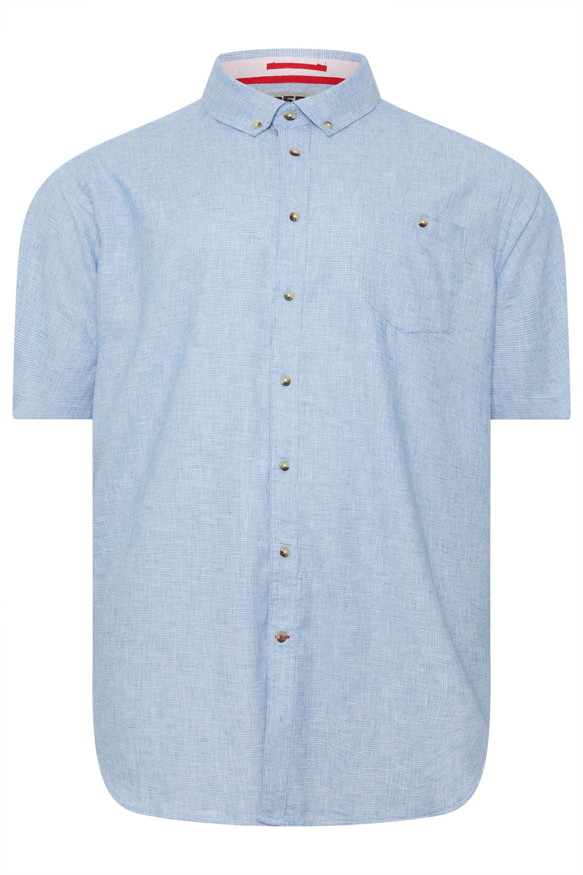 D555 Big & Tall Light Blue Linen Mix Pocket Shirt | BadRhino 2