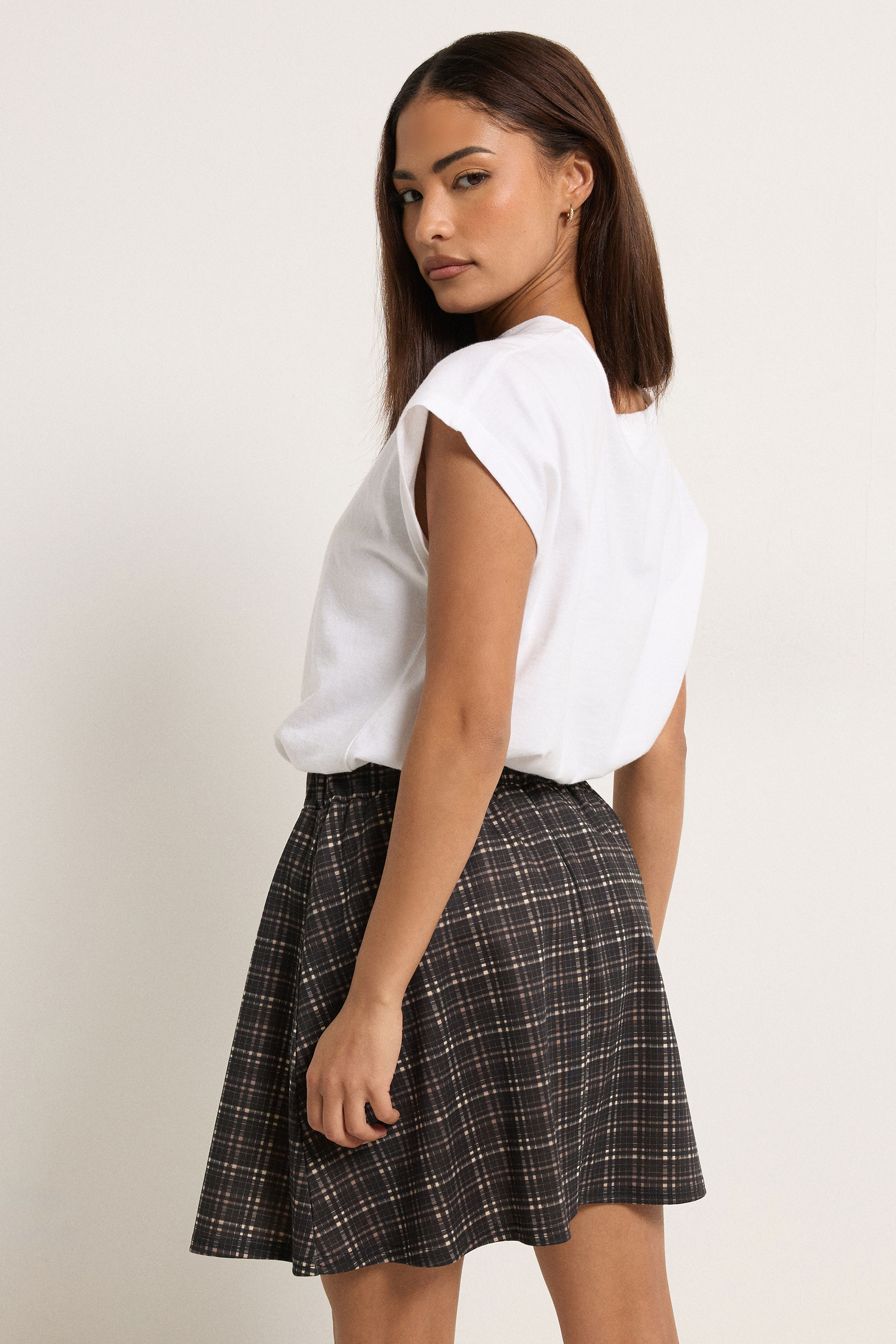 PixieGirl Petite Women's Chocolate Brown Check Mini Skirt | PixieGirl 2