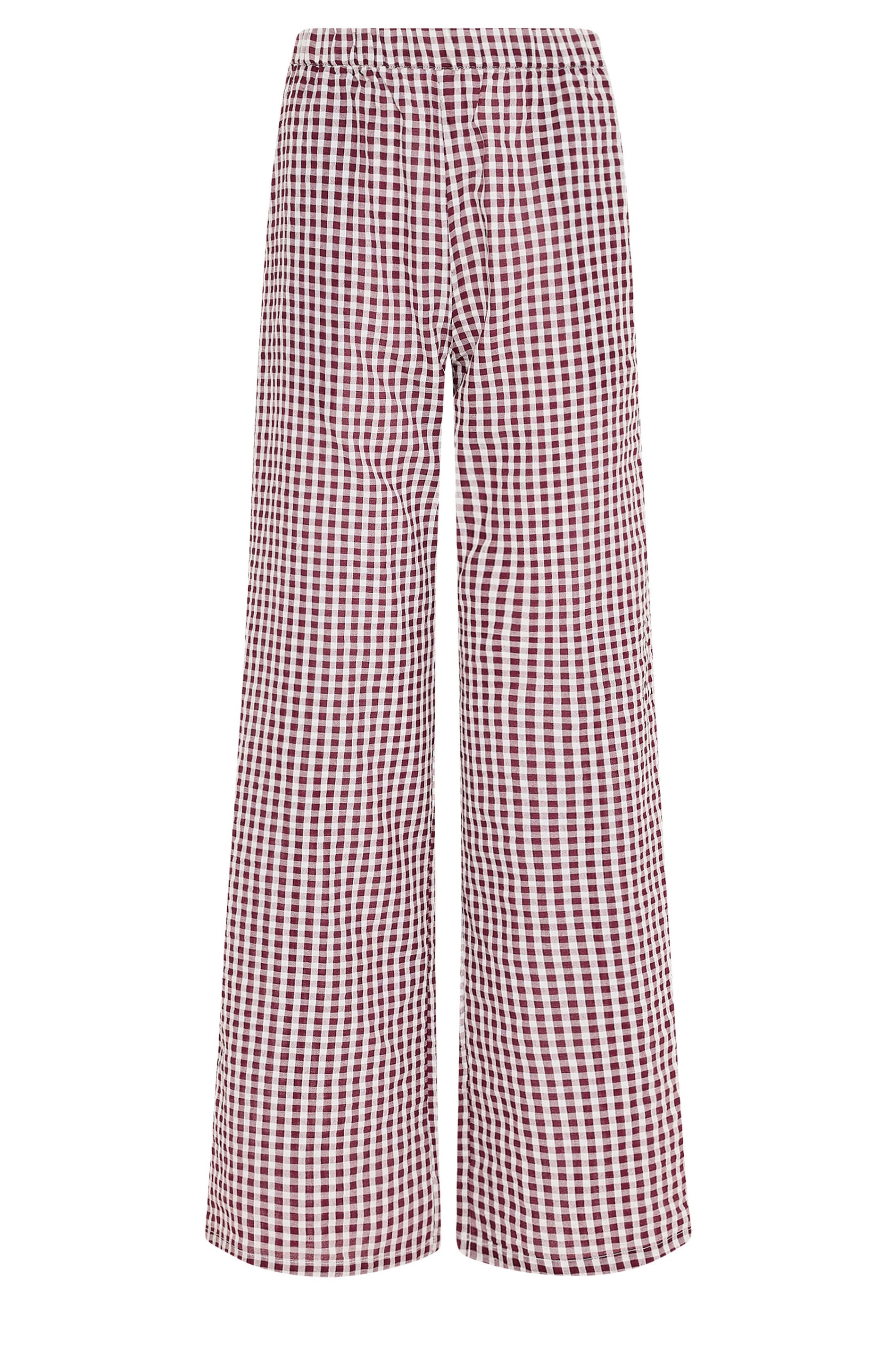 LTS Tall Women's Burgundy Red Gingham Cotton Wide Leg Trousers | Long Tall Sally 5
