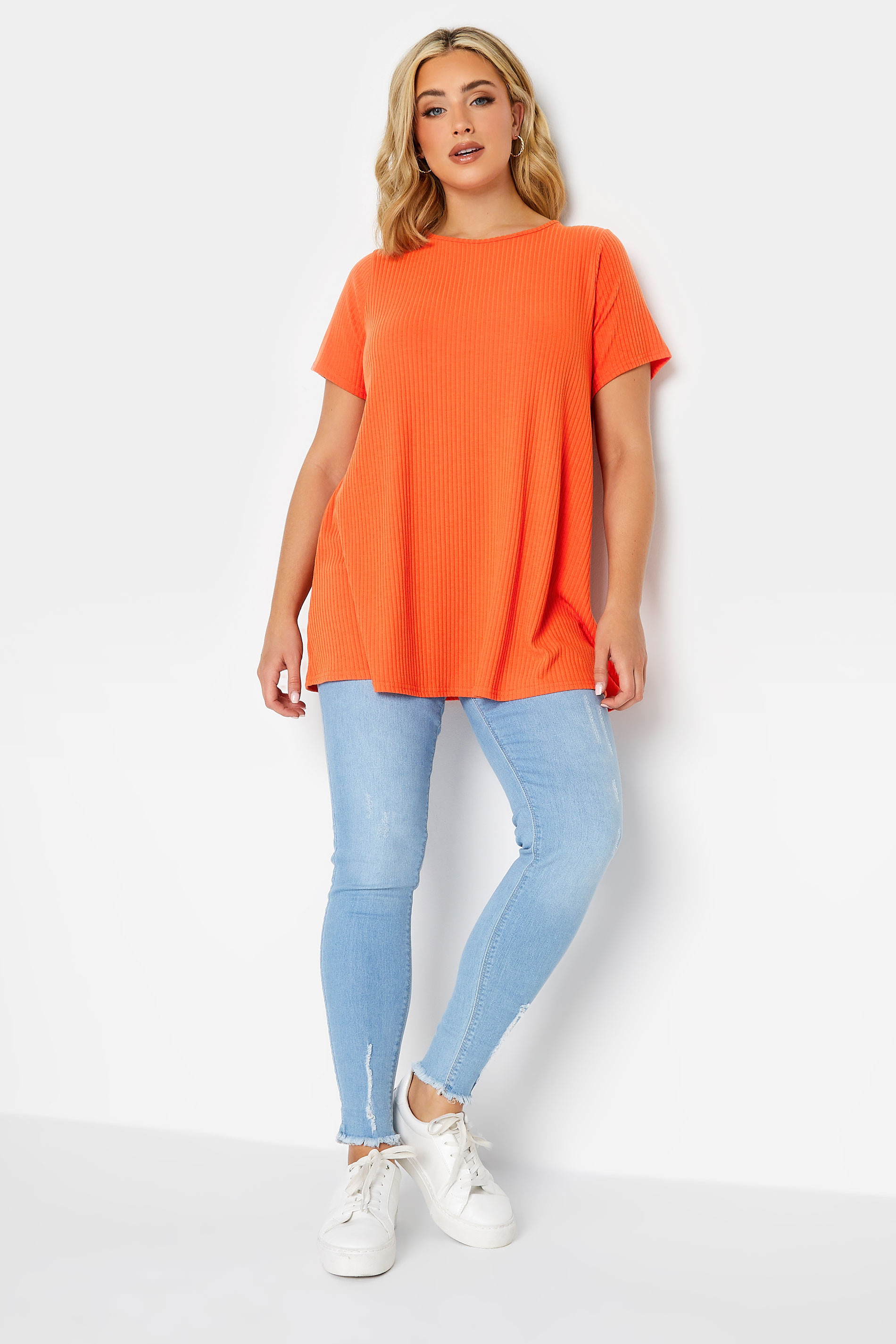 Plus Size Orange Ribbed Swing Top | Yours Clothing 2