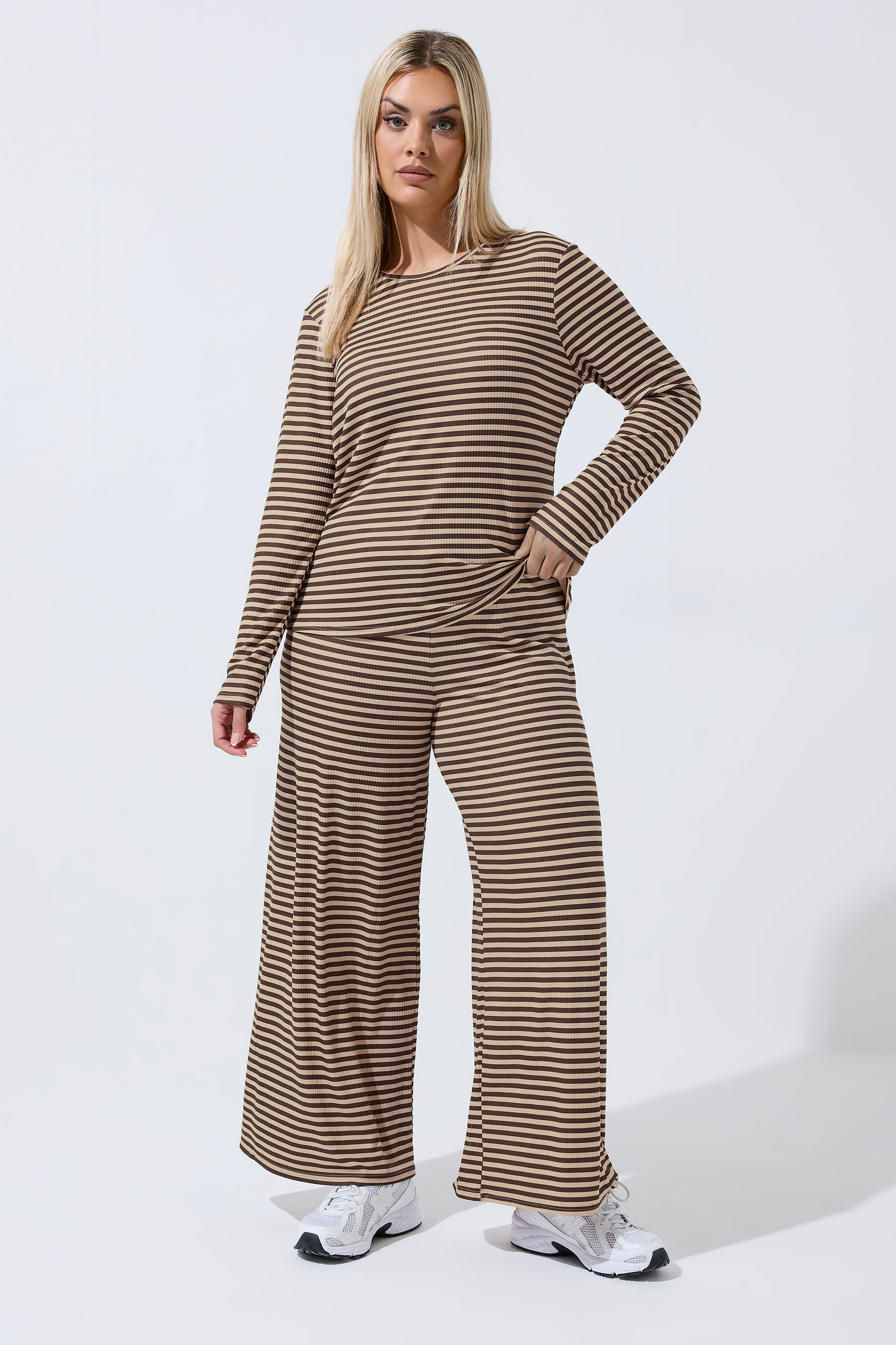 LIMITED COLLECTION Plus Size Chocolate Brown & Cream Stripe Top | Yours Clothing 1