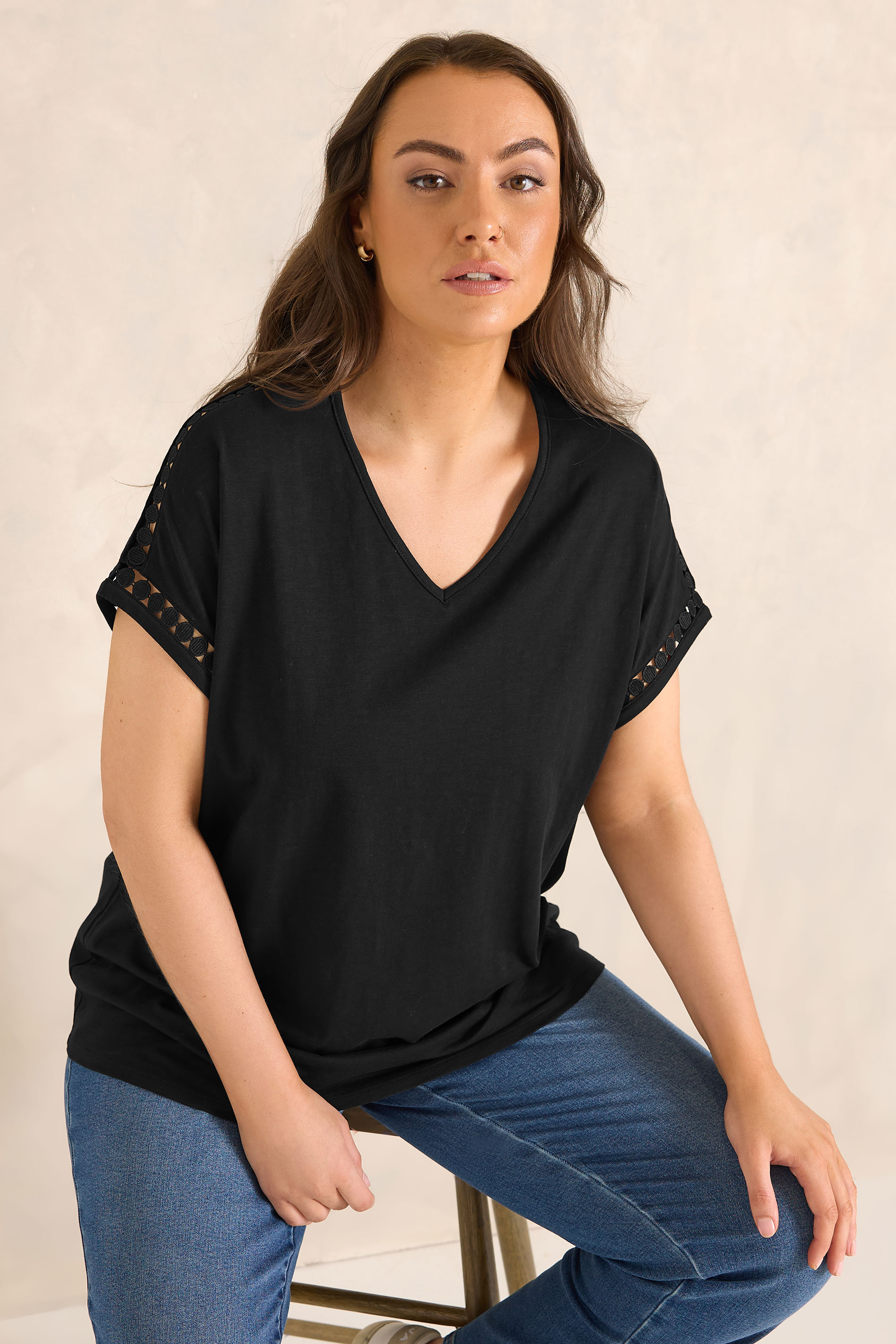 EVANS Plus Size Black Crochet Trim T-Shirt | Evans  3
