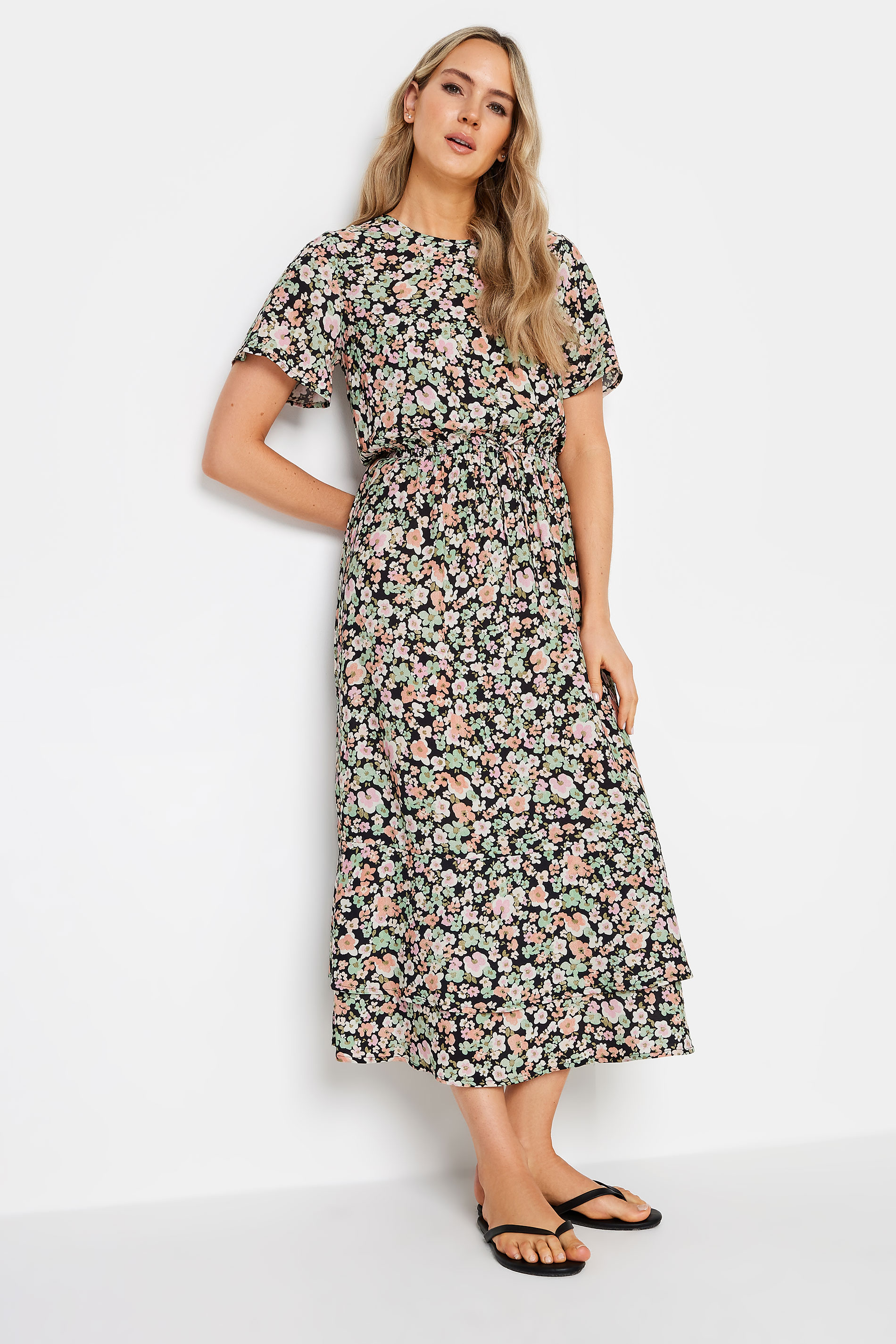LTS Tall Womens Khaki Green Floral Print Tie Waist Midi Dress | Long Tall Sally 2