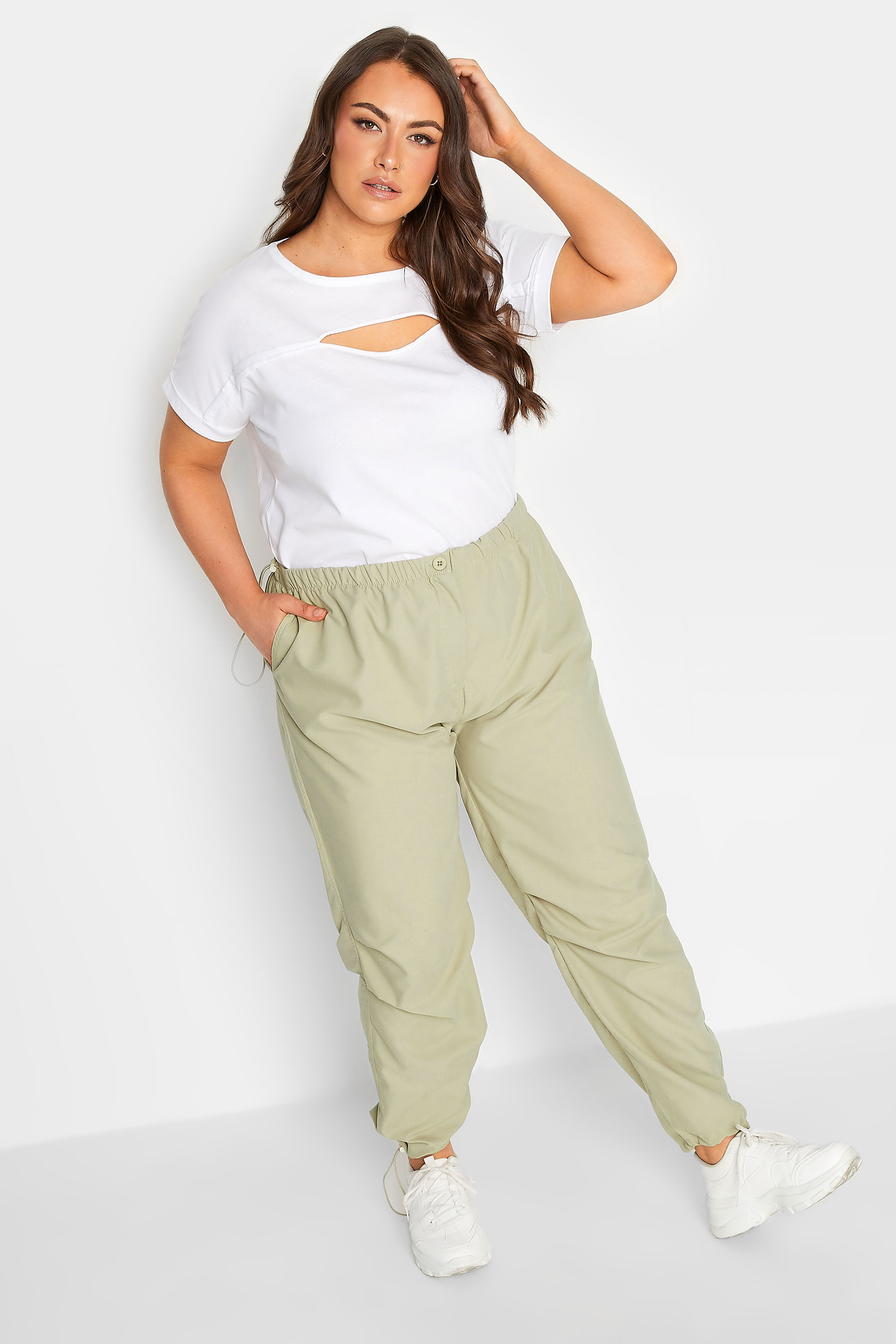YOURS Curve Plus Size Stone Brown Parachute Trousers | Yours Clothing  2