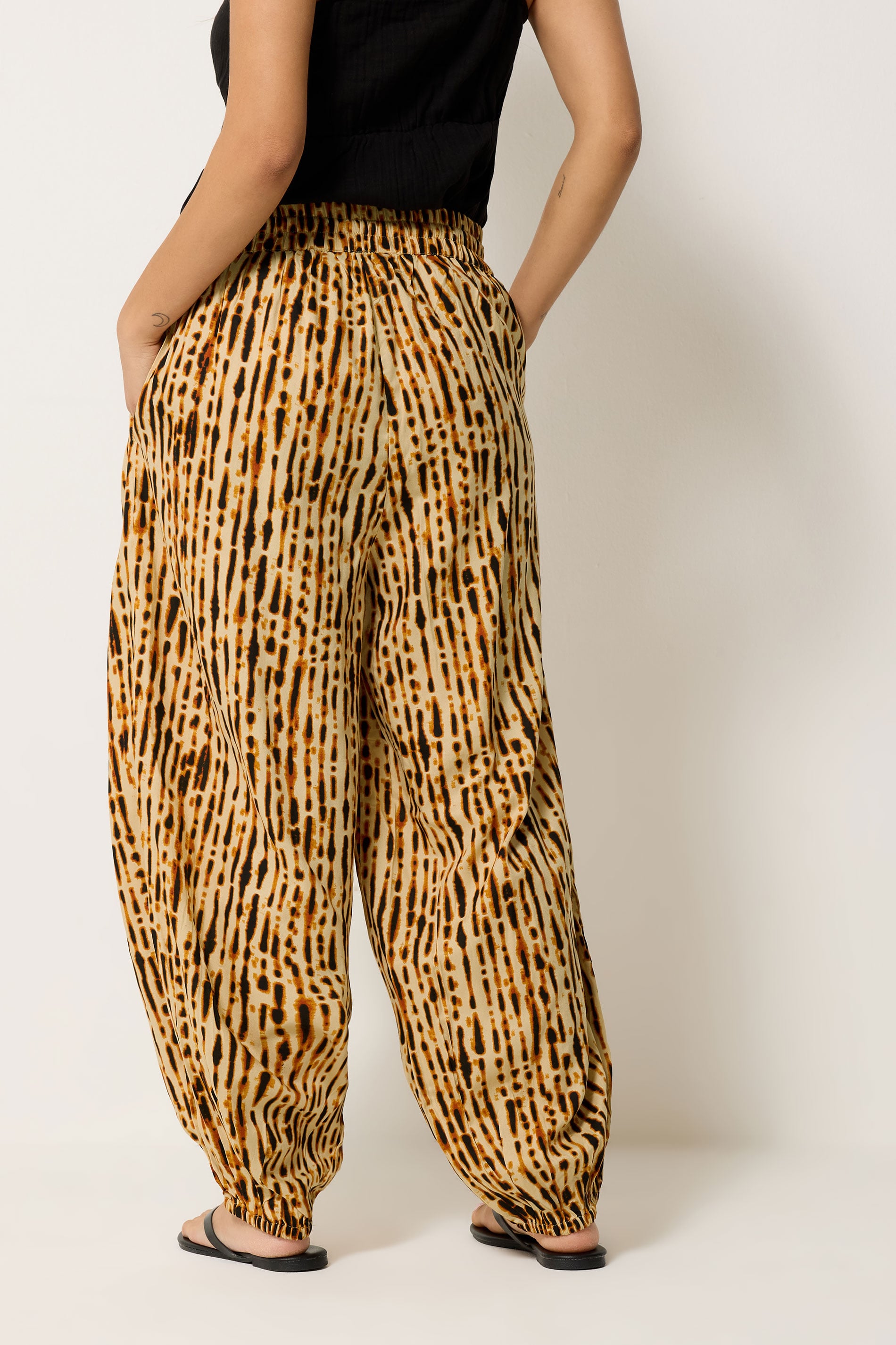 PixieGirl Petite Women's Brown Tie Dye Balloon Trousers | PixieGirl 2