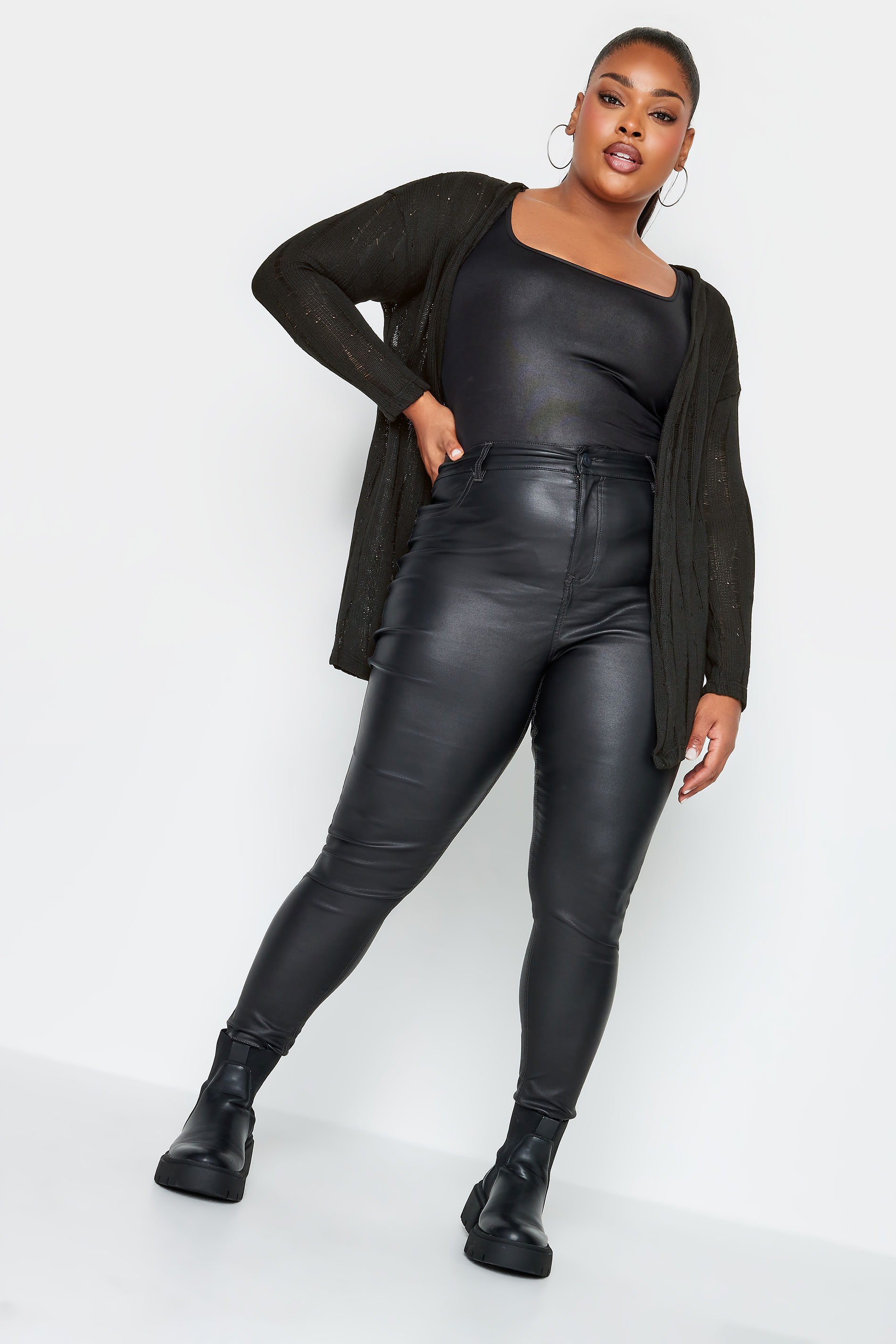 YOURS Plus Size Black Distressed Knitted Cardigan | Yours Clothing 2