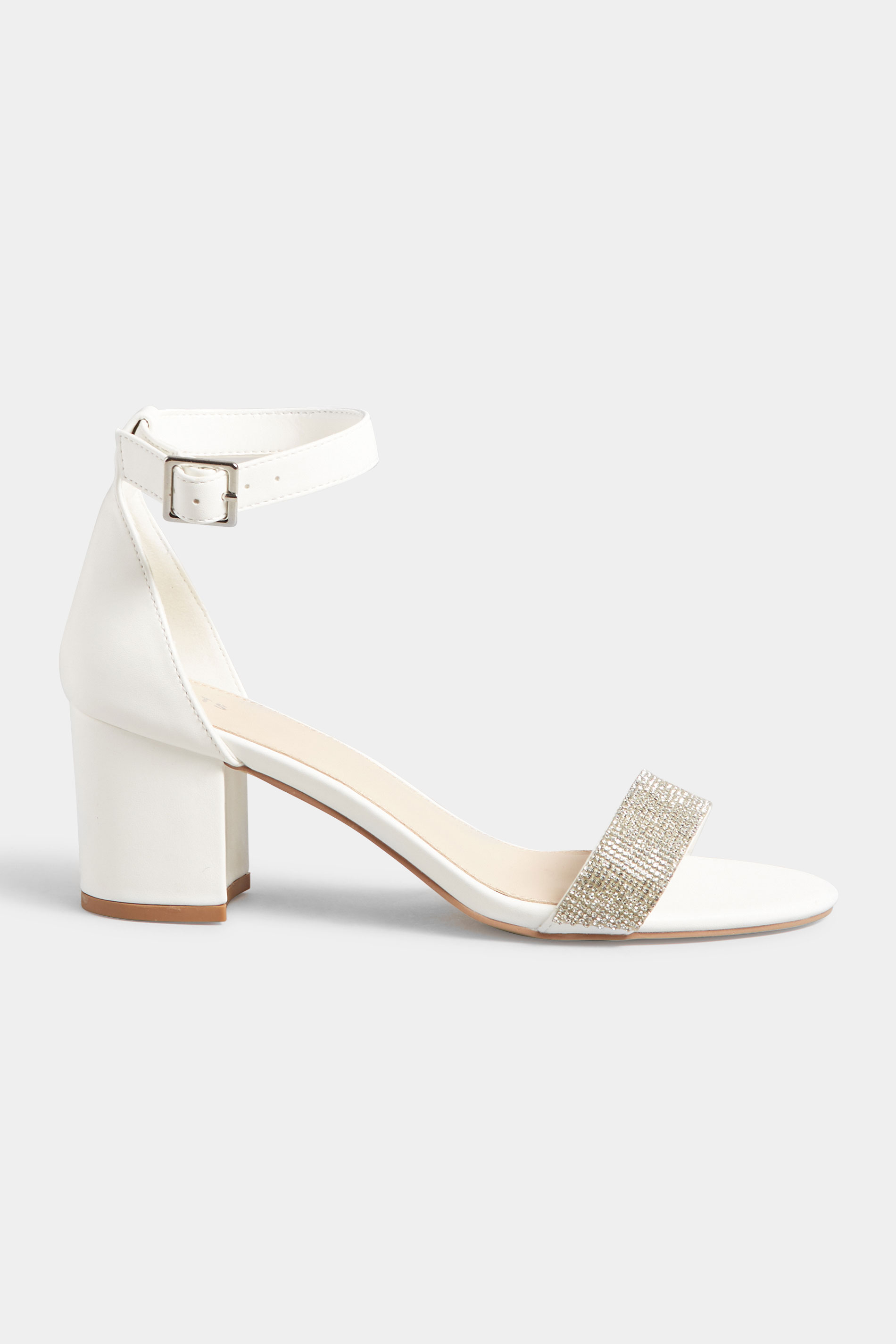 LTS White Diamante Block Heel Shoes in Standard Fit | Long Tall Sally