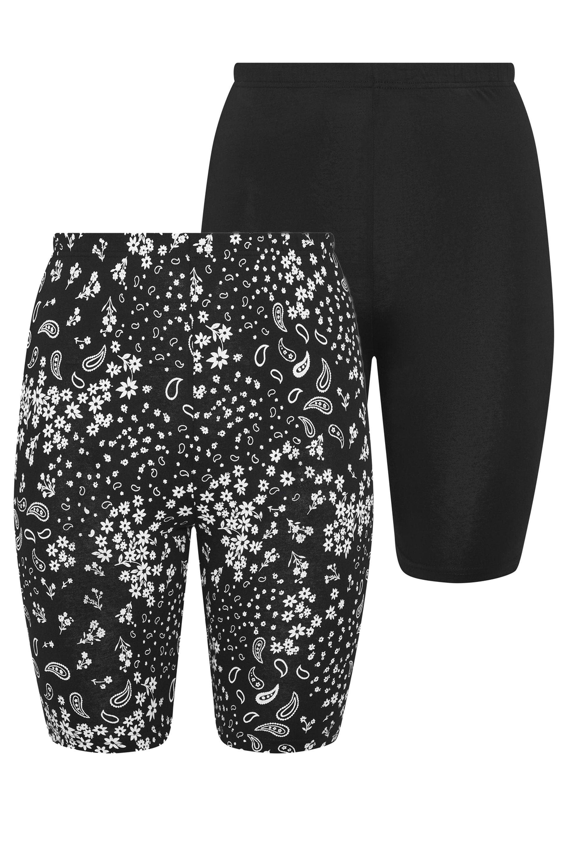 YOURSET 2 PACK Plus Size Black Paisley Print Cycling Shorts | Yours Clothing 9