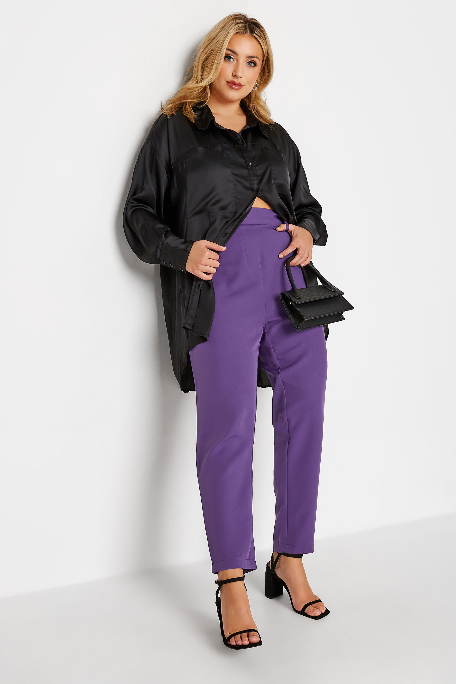 Plus Size Purple High Waisted Tapered Trousers | Yours Clothing 2