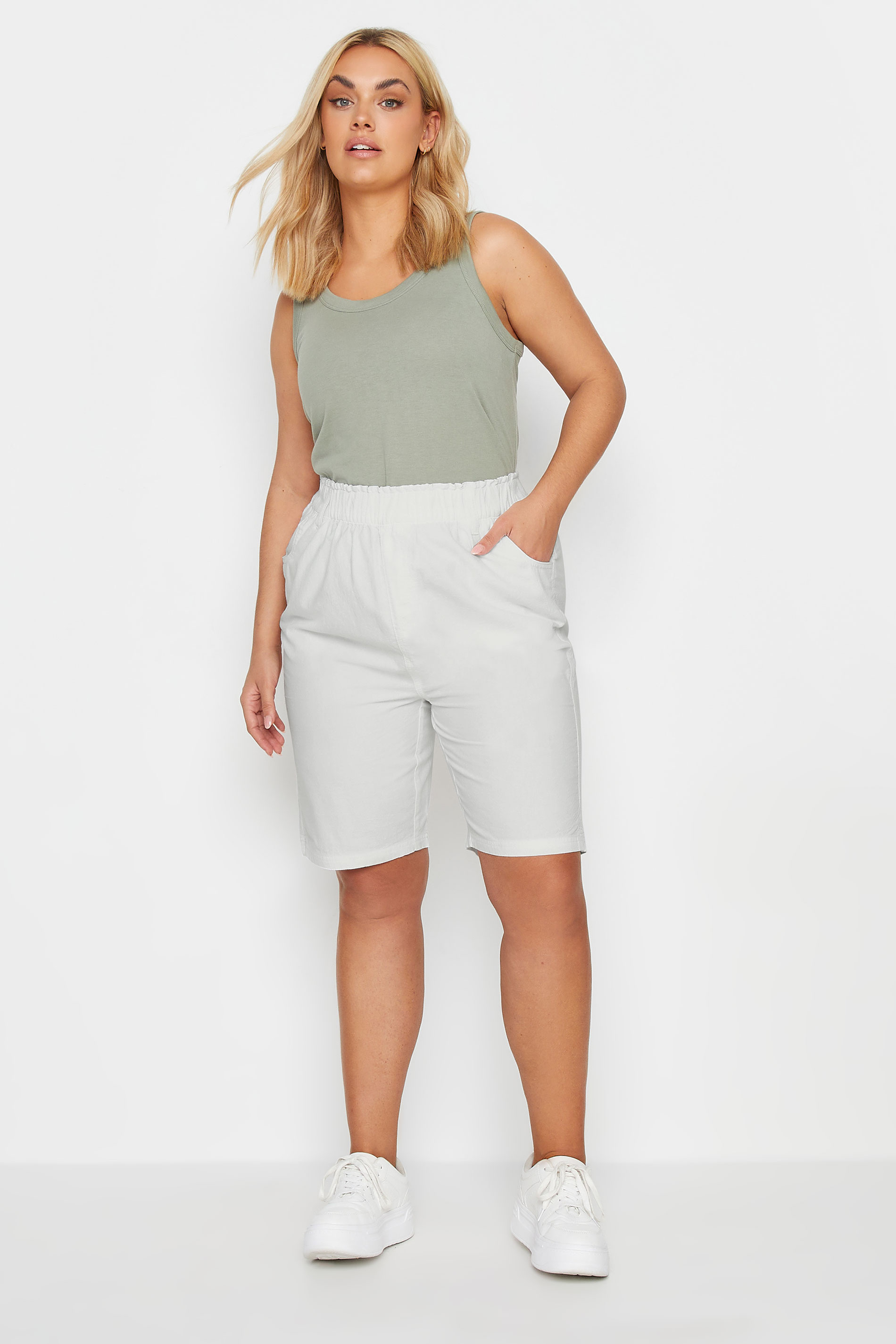YOURS Plus Size Ivory White Cool Cotton Shorts | Yours Clothing 2