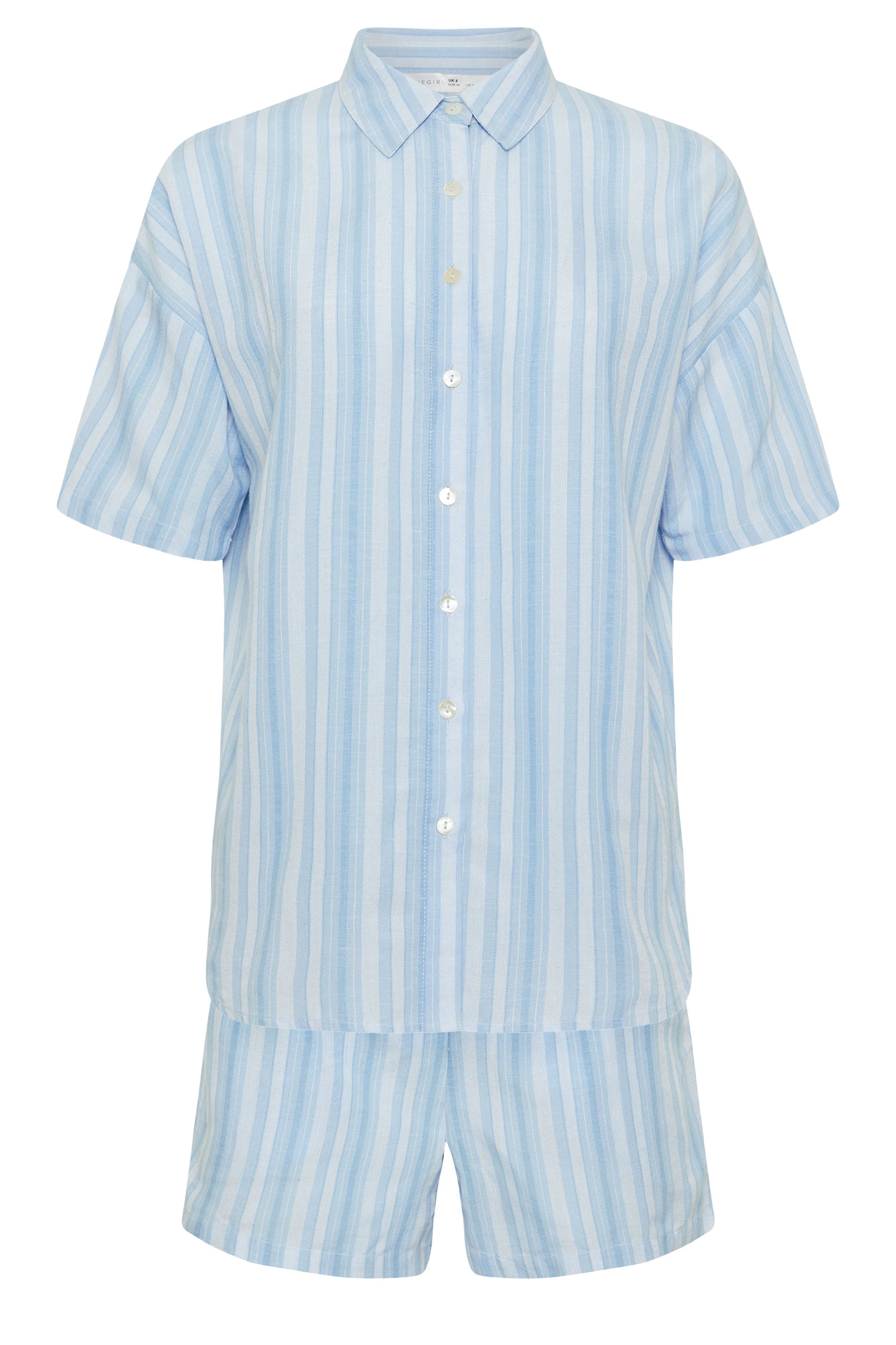 PixieGirl Petite Women's Set Blue Stripe Cotton Shirt & Shorts | PixieGirl 7